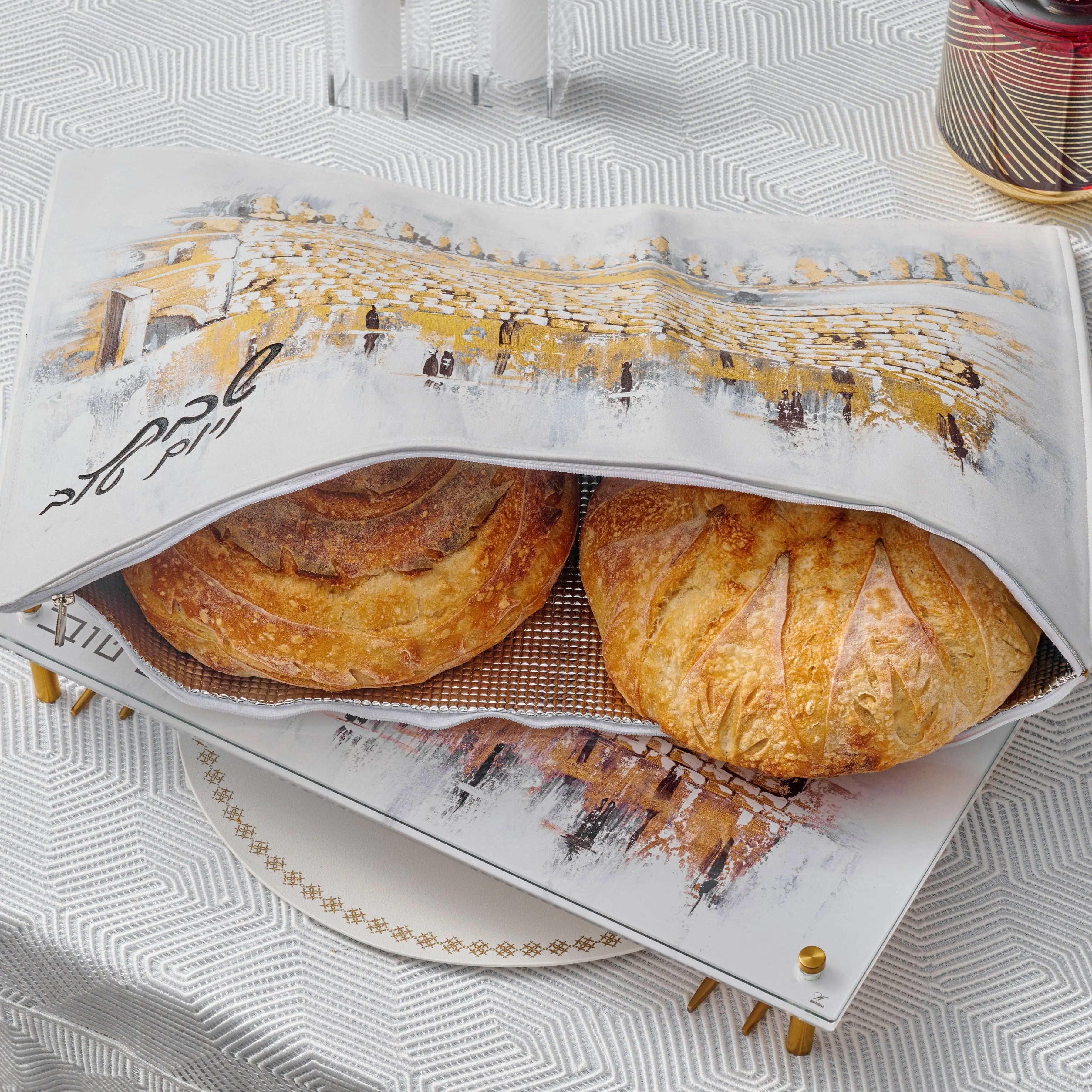 Painted Kosel Raised Challah Board Waterdale Collection Tray