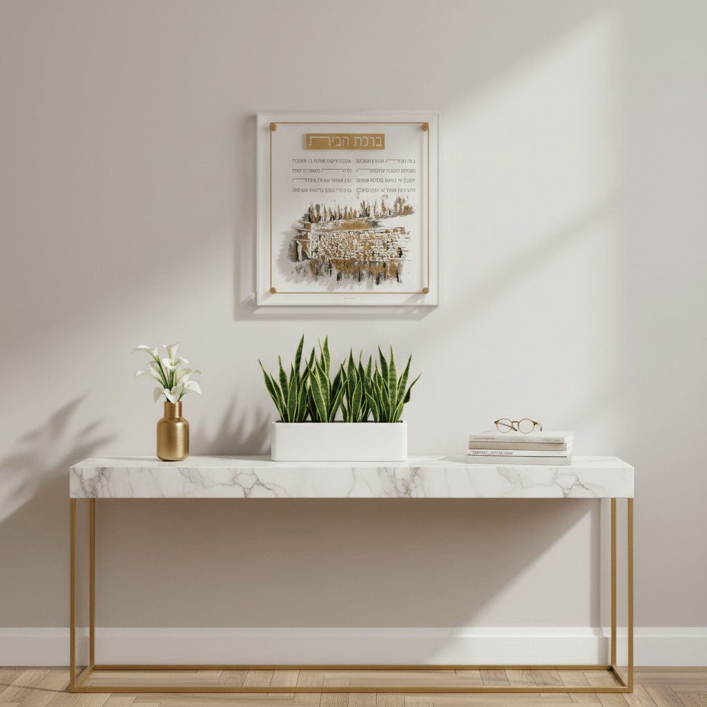 The art is mounted in an elegant, frameless acrylic style with four gold-toned stand-offs at the corners, giving it a floating appearance against the wall. - Waterdale Collection
