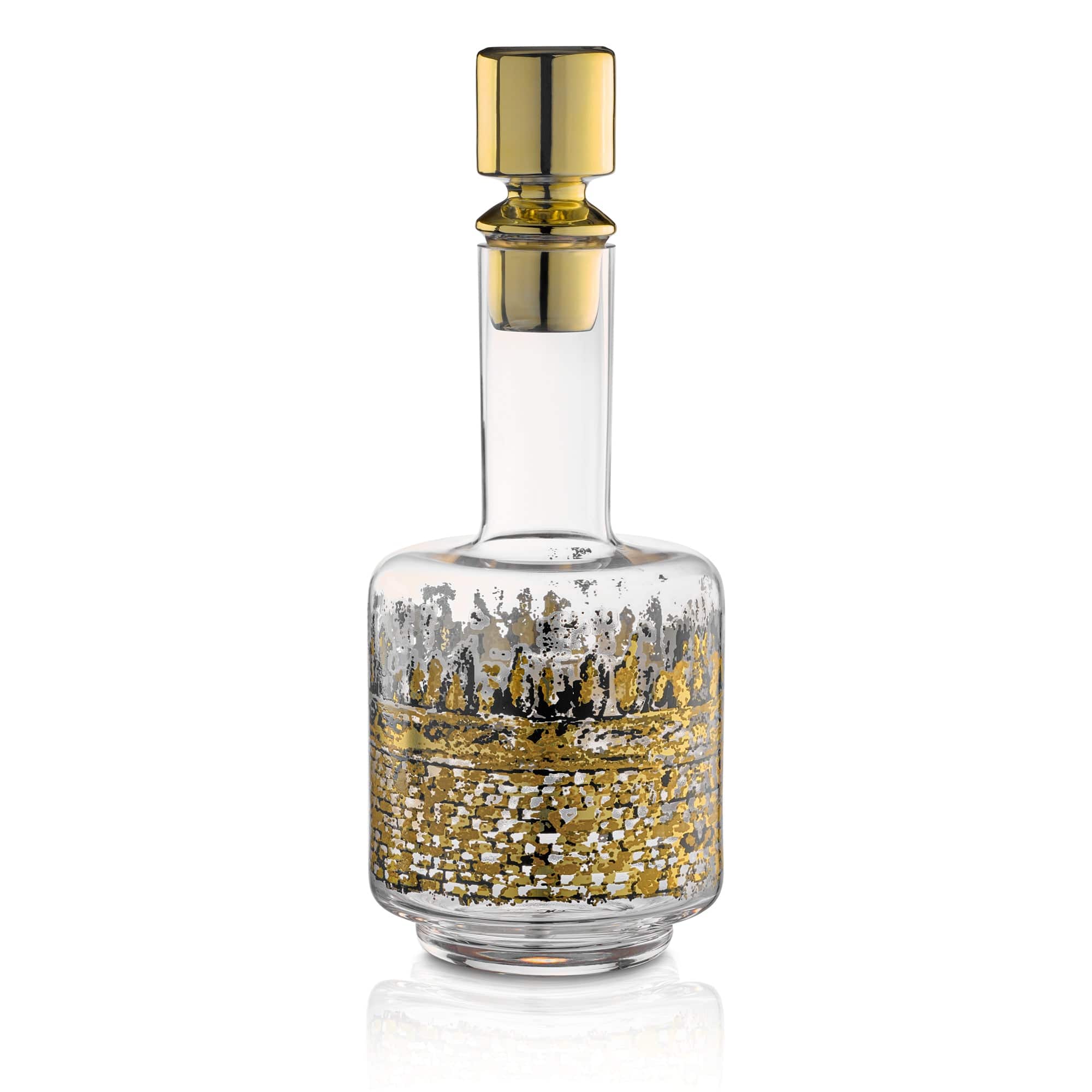 Waterdale "Kosel at Winter" decanter with gold and silver metallic art.