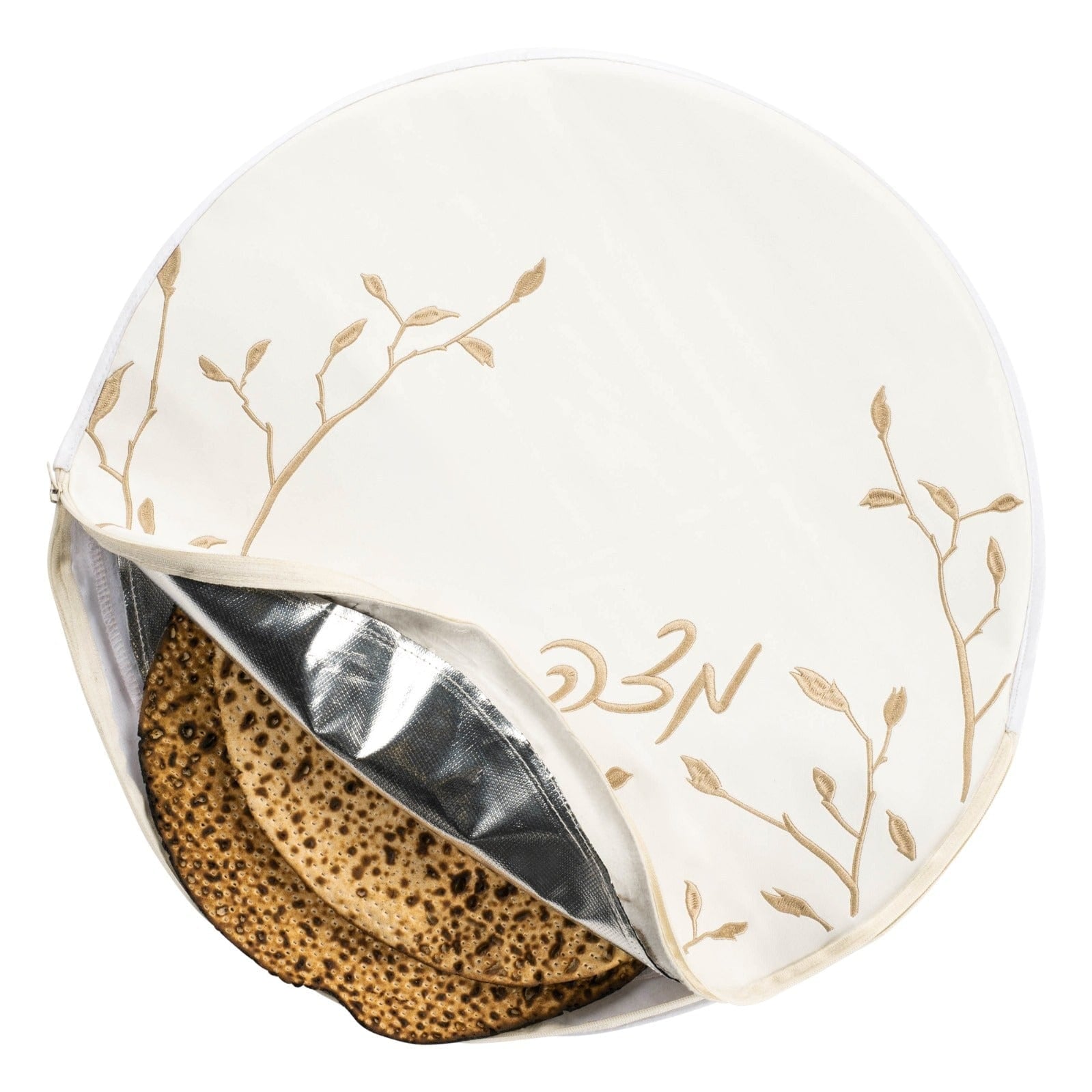 Gold Insulated Leaf Embroidered Matzah Pouch Cover | Waterdale Collection