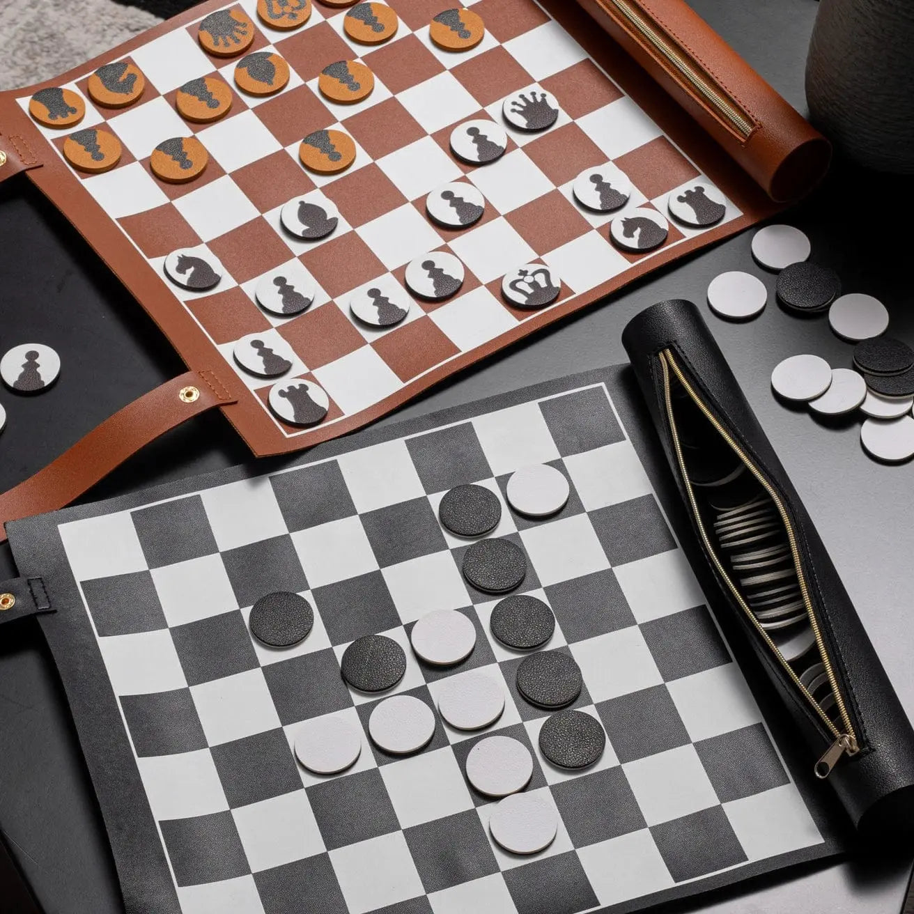 Leather Othello/Checkers Game Waterdale Collection Board Game