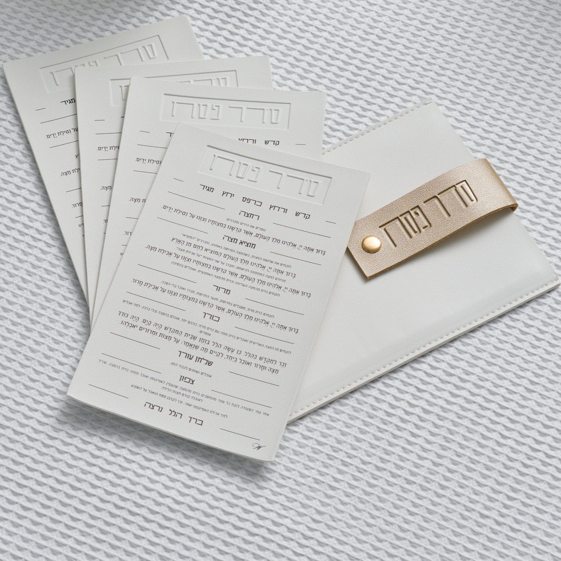 White & Gold Leather Seder Pouch & Card Set | Waterdale Collection