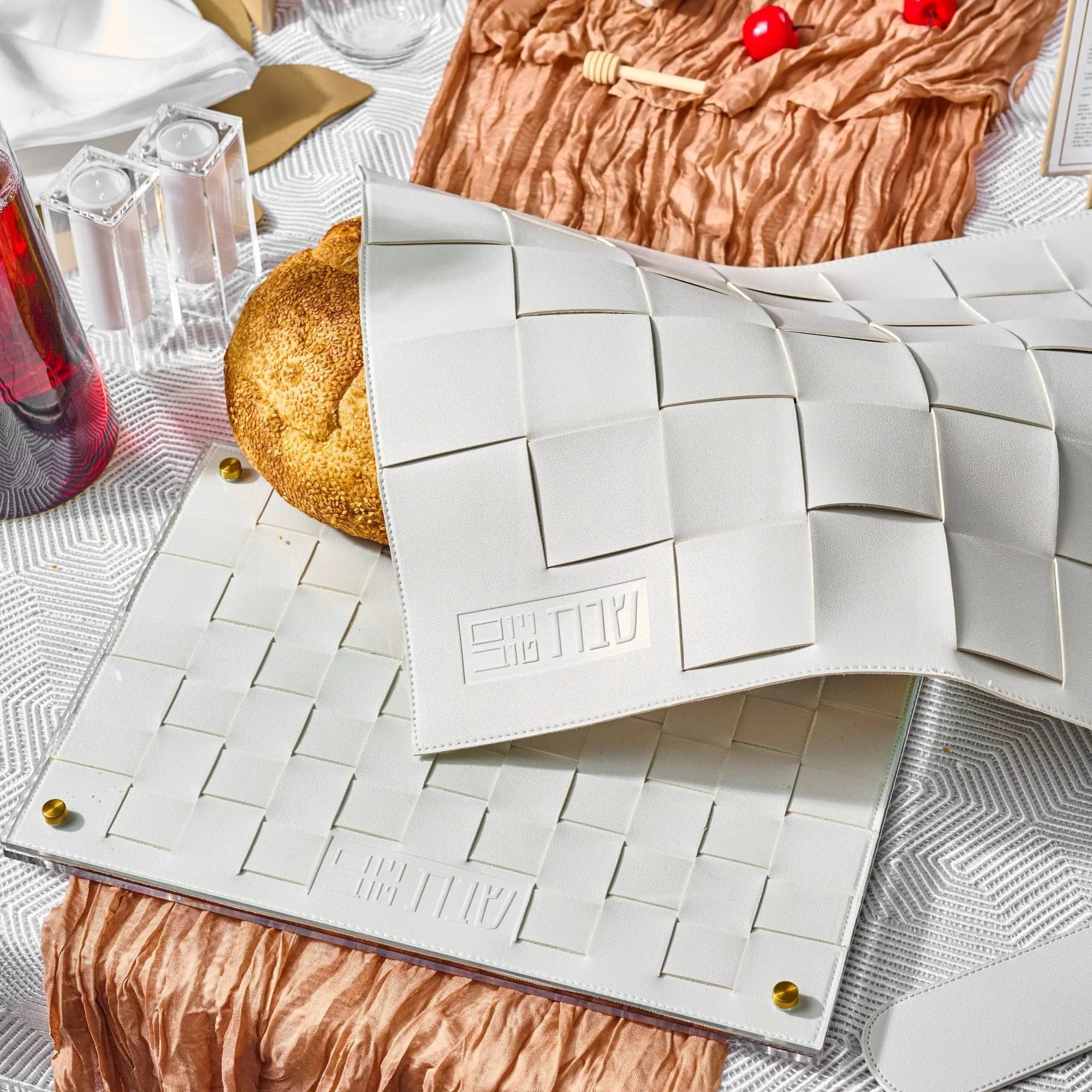 Leather Woven Challah Cover Waterdale Collection Challah Cover