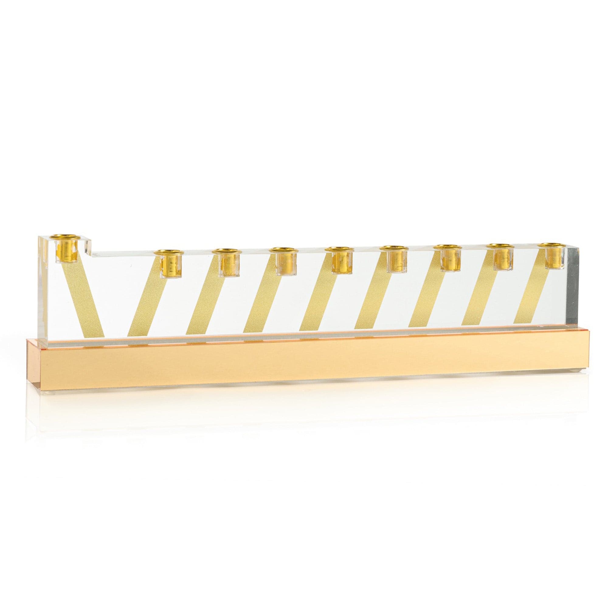 Modern acrylic line menorah with gold accents and sleek rectangular base for Hanukkah | Waterdae Collection