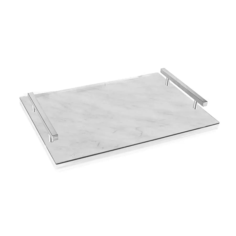 Rectangular marble challah board on a white background from Waterdale Collection.