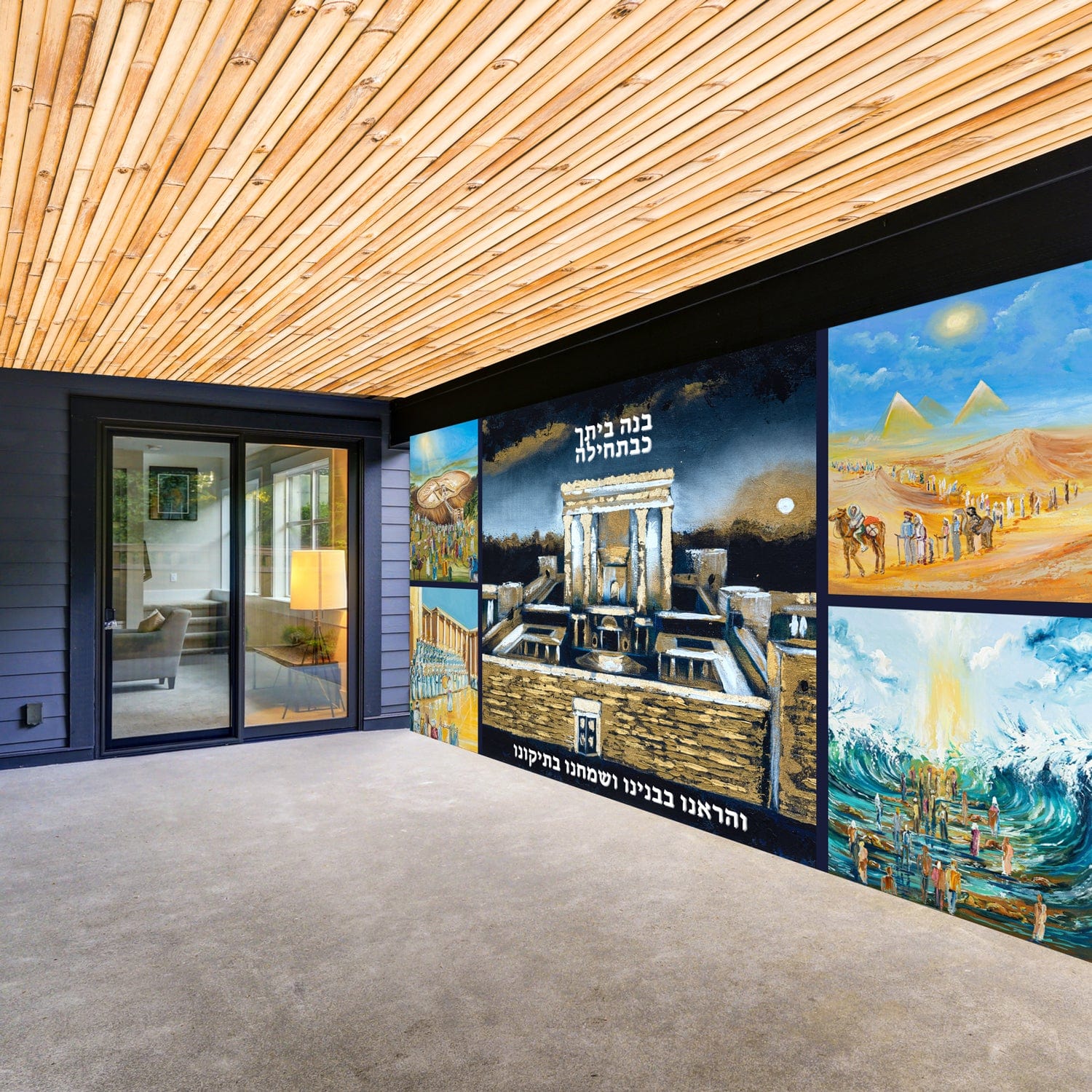 Navy Collage Vinyl Sukkah Mural - Waterdale Collection