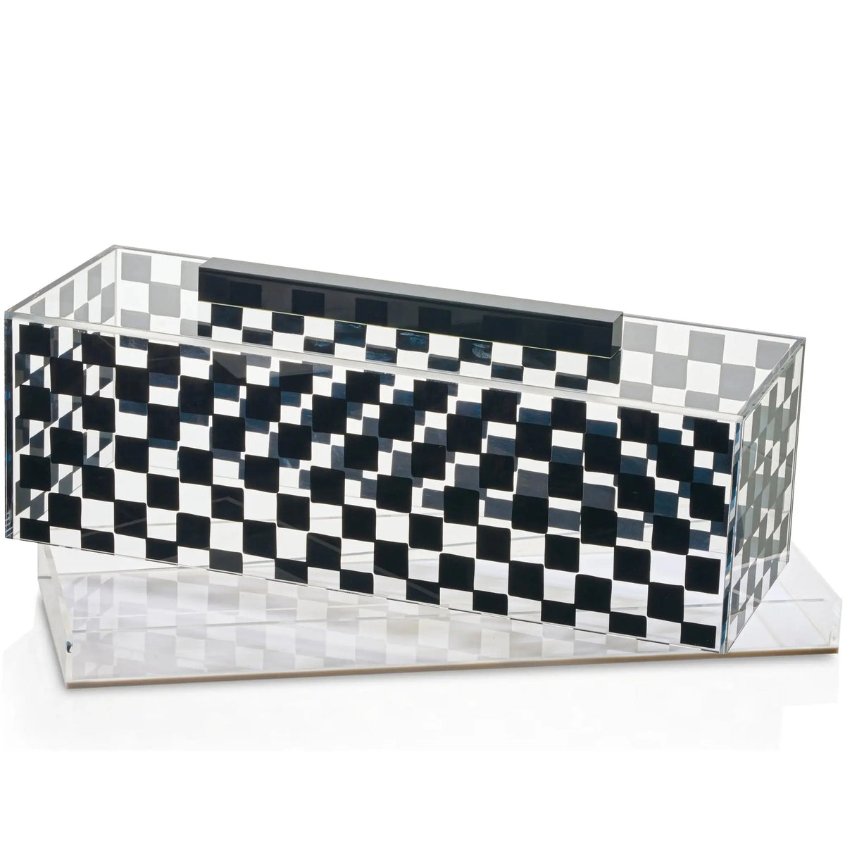Onyx Cake Dome with black and white checkered pattern and clear acrylic base, elegant serveware for hosting and entertaining