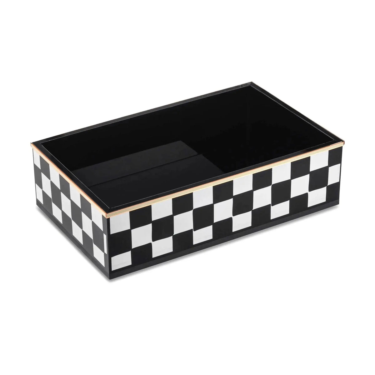 Onyx Guest Towel Holder with black and white checkered pattern, rectangular shape, perfect for bathroom vanity or tabletop display.