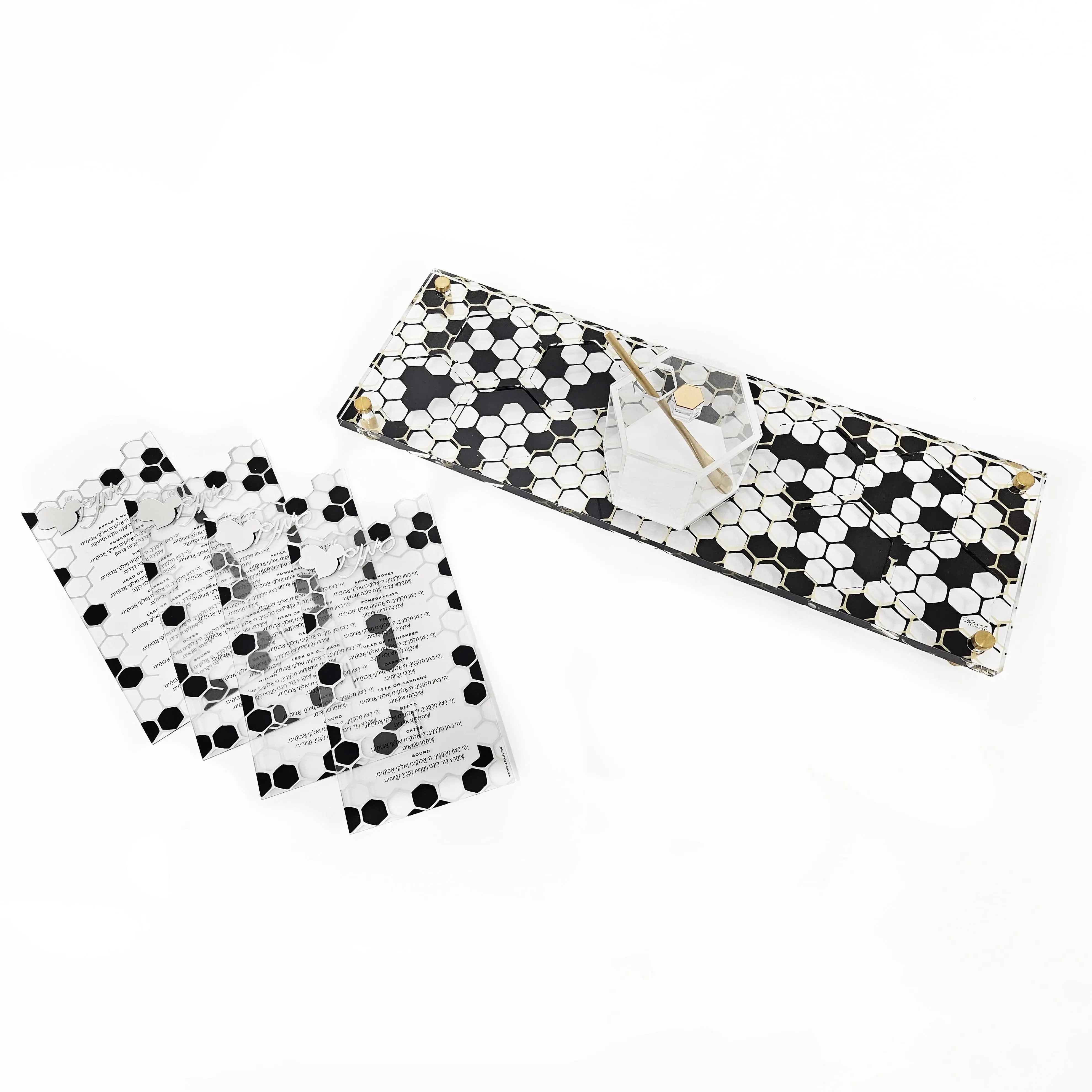 Onyx Simanim Tray With Cards Waterdale Collection Tray