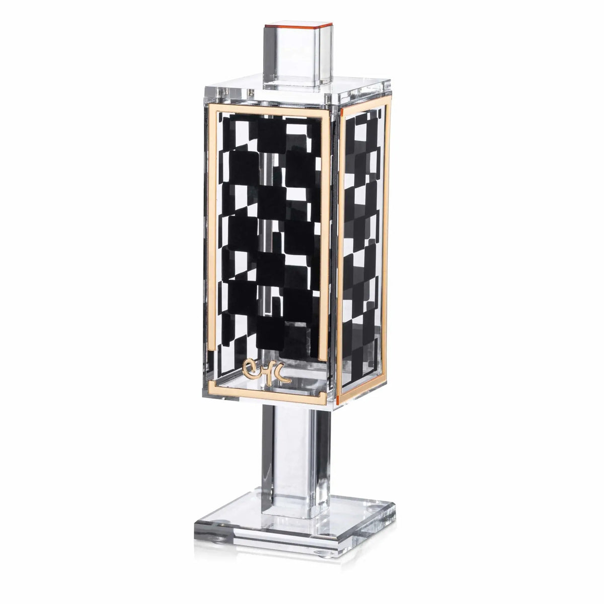 Onyx Square Match Holder with chrome base and black patterned glass panels, ideal for Shabbat candle lighting and Jewish holiday occasions.