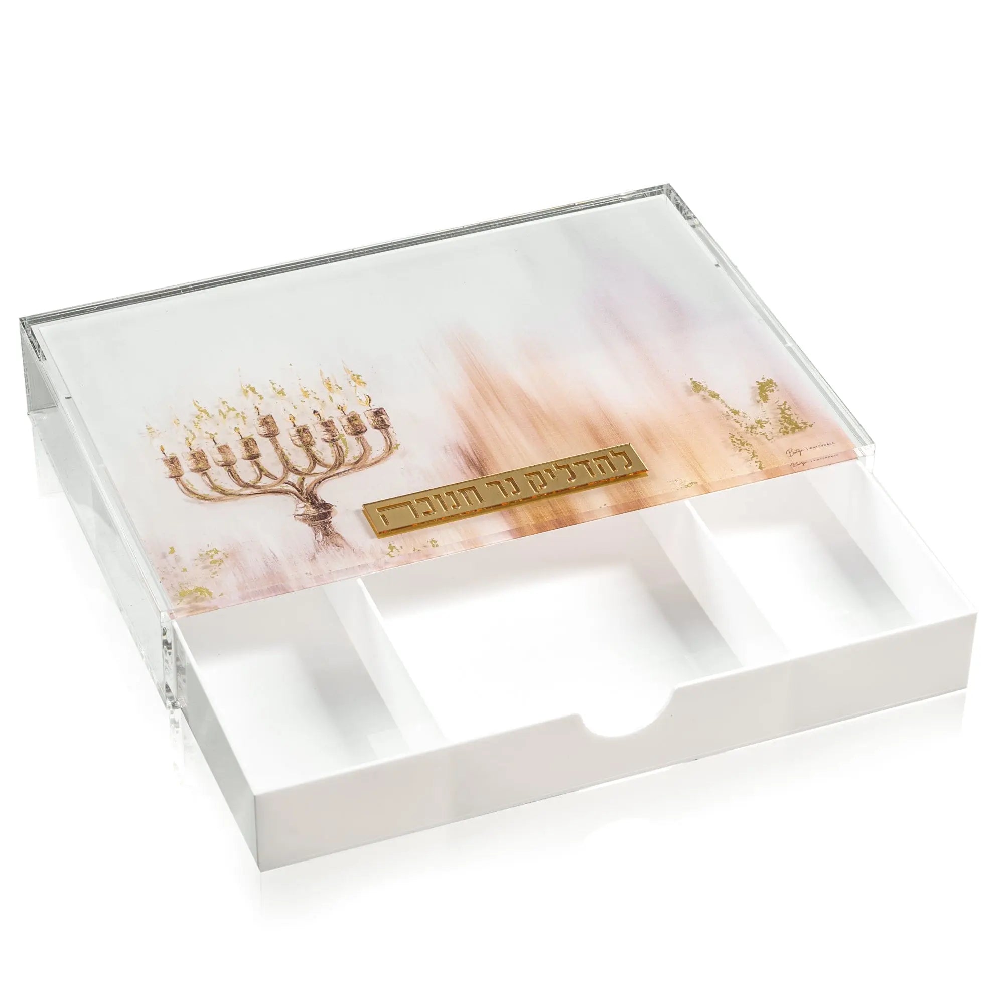 Painted by Batya 2.0 Menorah Tray with Drawer Waterdale Collection Tray