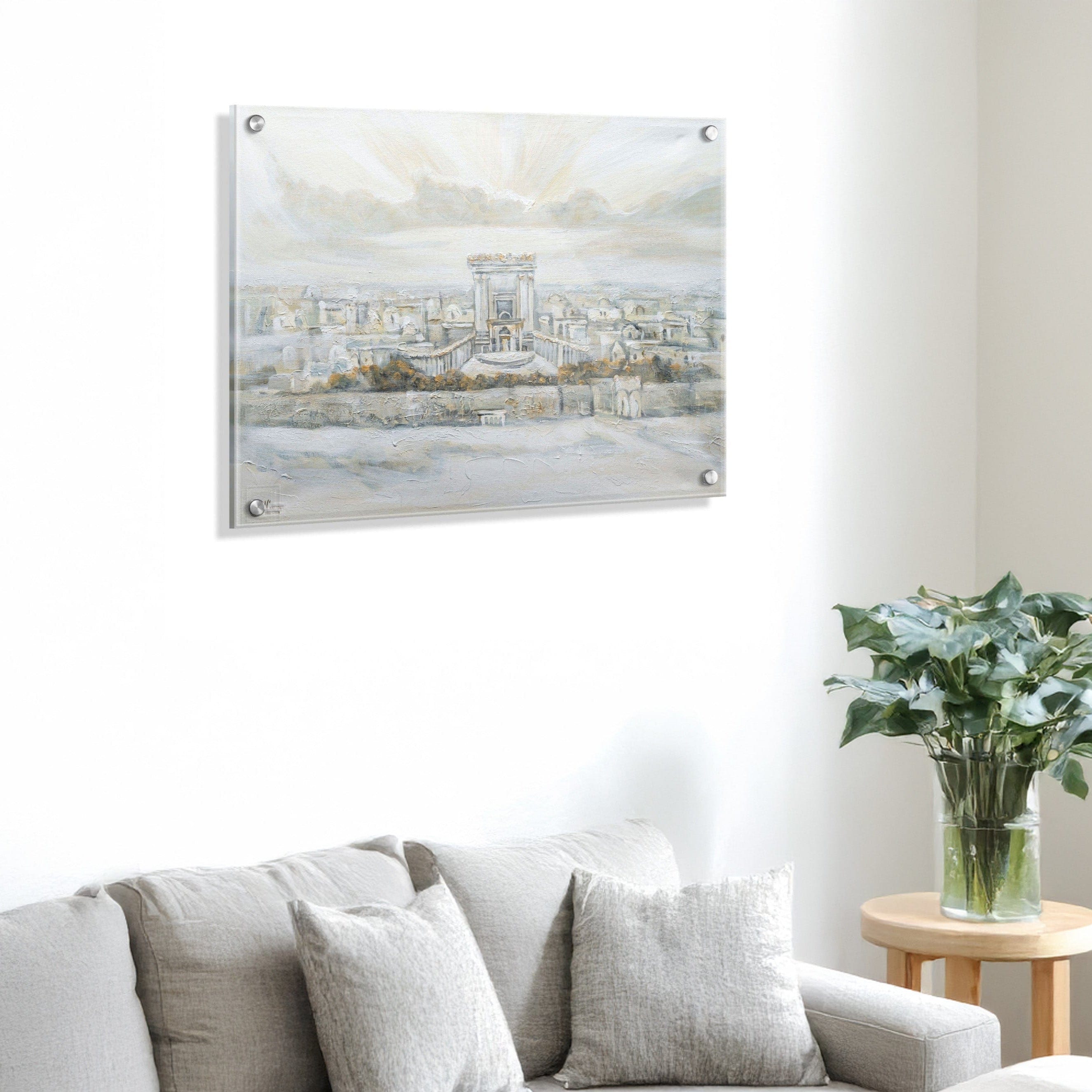 Painted by Yonatan Bais Hamikdash Wall Art hung on a the living room wall