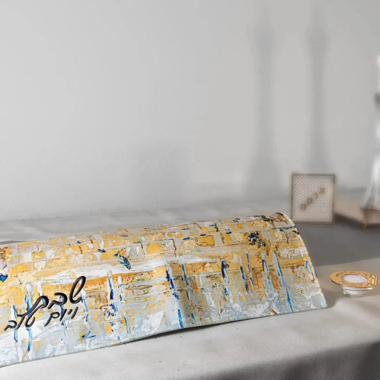 Painted Kosel of Gray & Gold Challah Board & Cover Set - Waterdale Collection