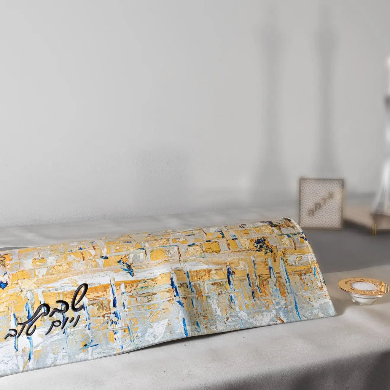 Painted Kosel of Gray & Gold Challah Cover - Waterdale Collection