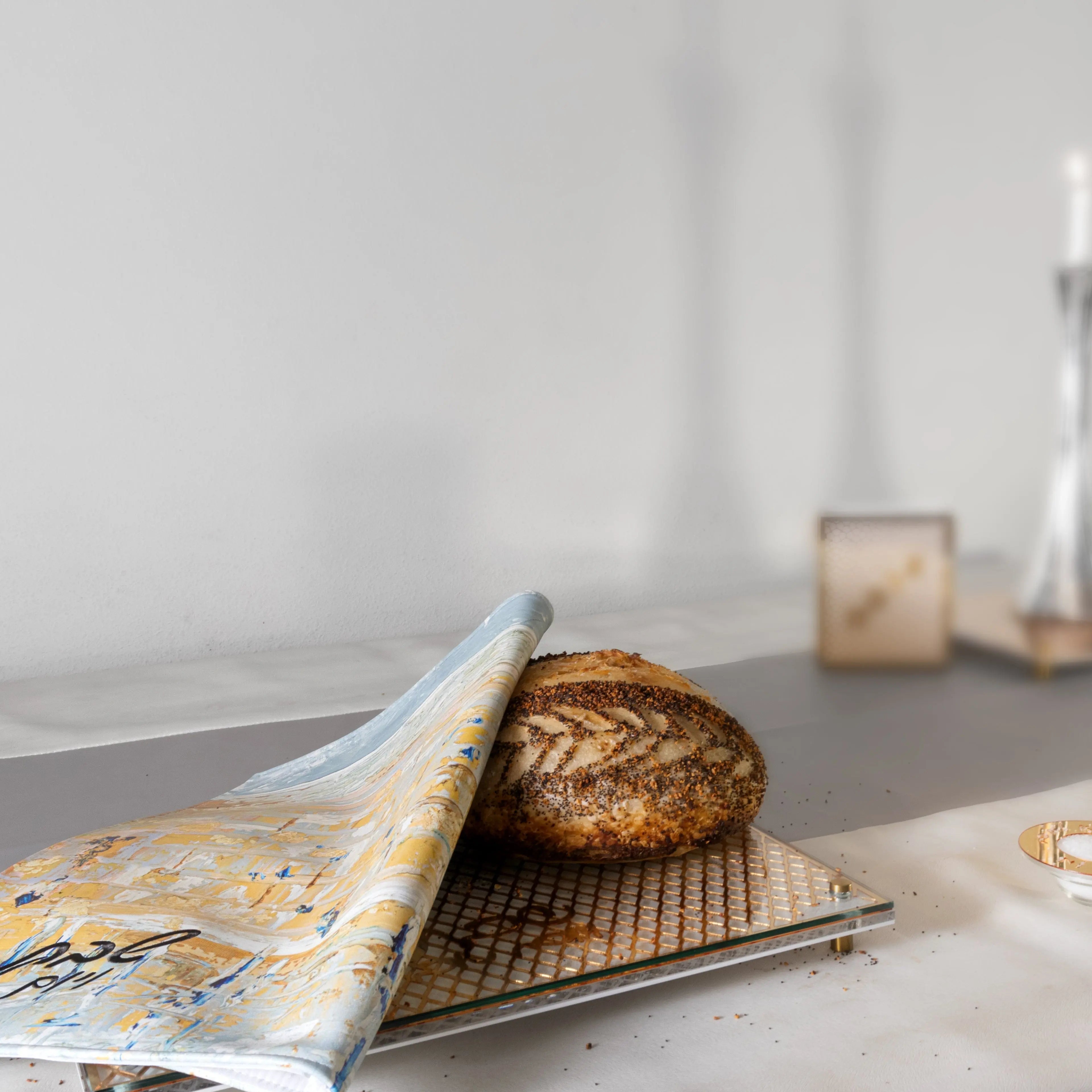 Painted Kosel of Gray & Gold Challah Cover - Waterdale Collection