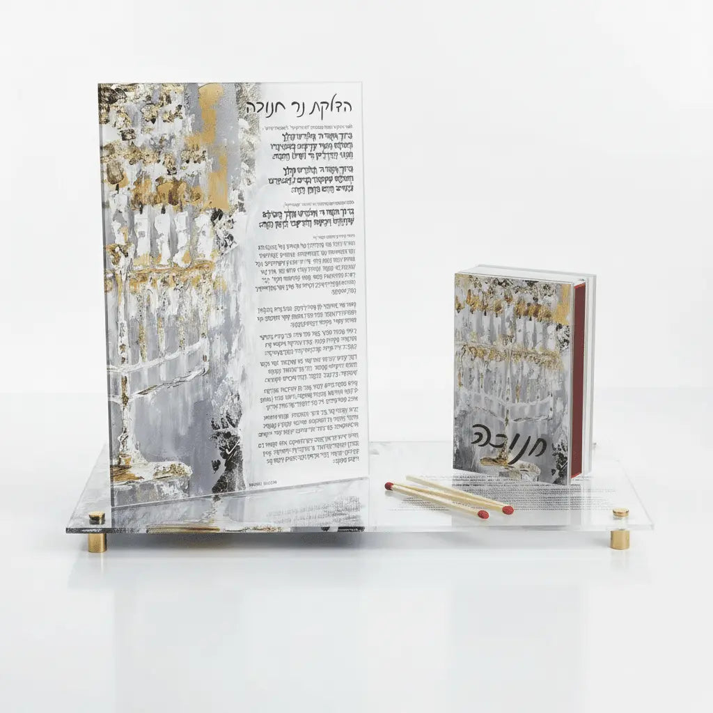 Painted Menorah Chanukah Bundle by Waterdale Collection featuring decorative menorah with matching prayer book and candles displayed together