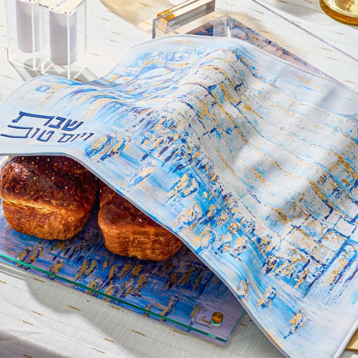 Painted Yosefa Challah Cover Waterdale Collection Leather