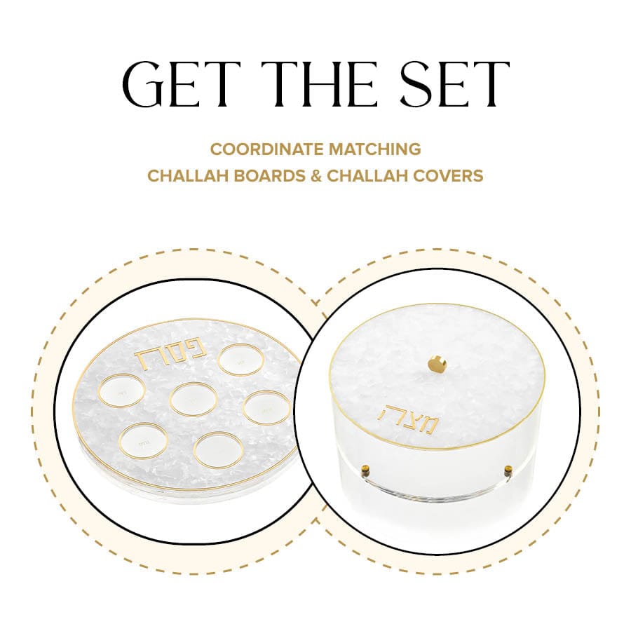 Pearlstone seder plate and matzah box set with gold accents – Waterdale Collection