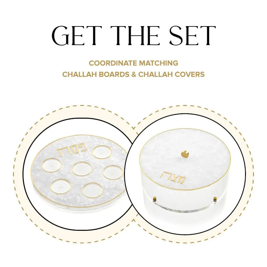 Pearlstone seder plate and matzah box set with gold accents – Waterdale Collection