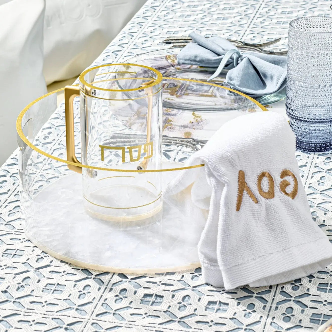 Pesach Pearlstone Washing Bowl & Cup - Waterdale Collection