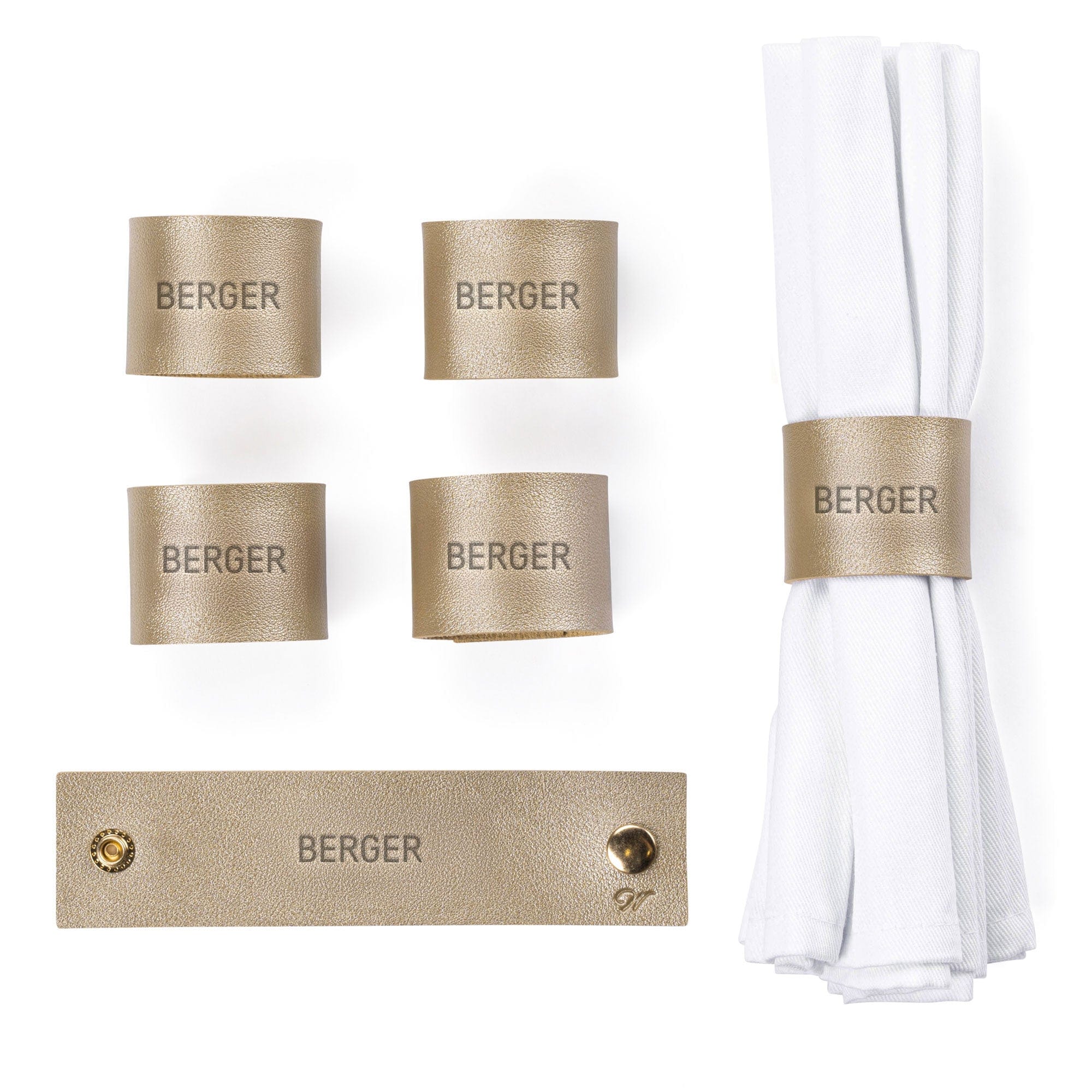 Personalized Leather Napkin Wraps Gold