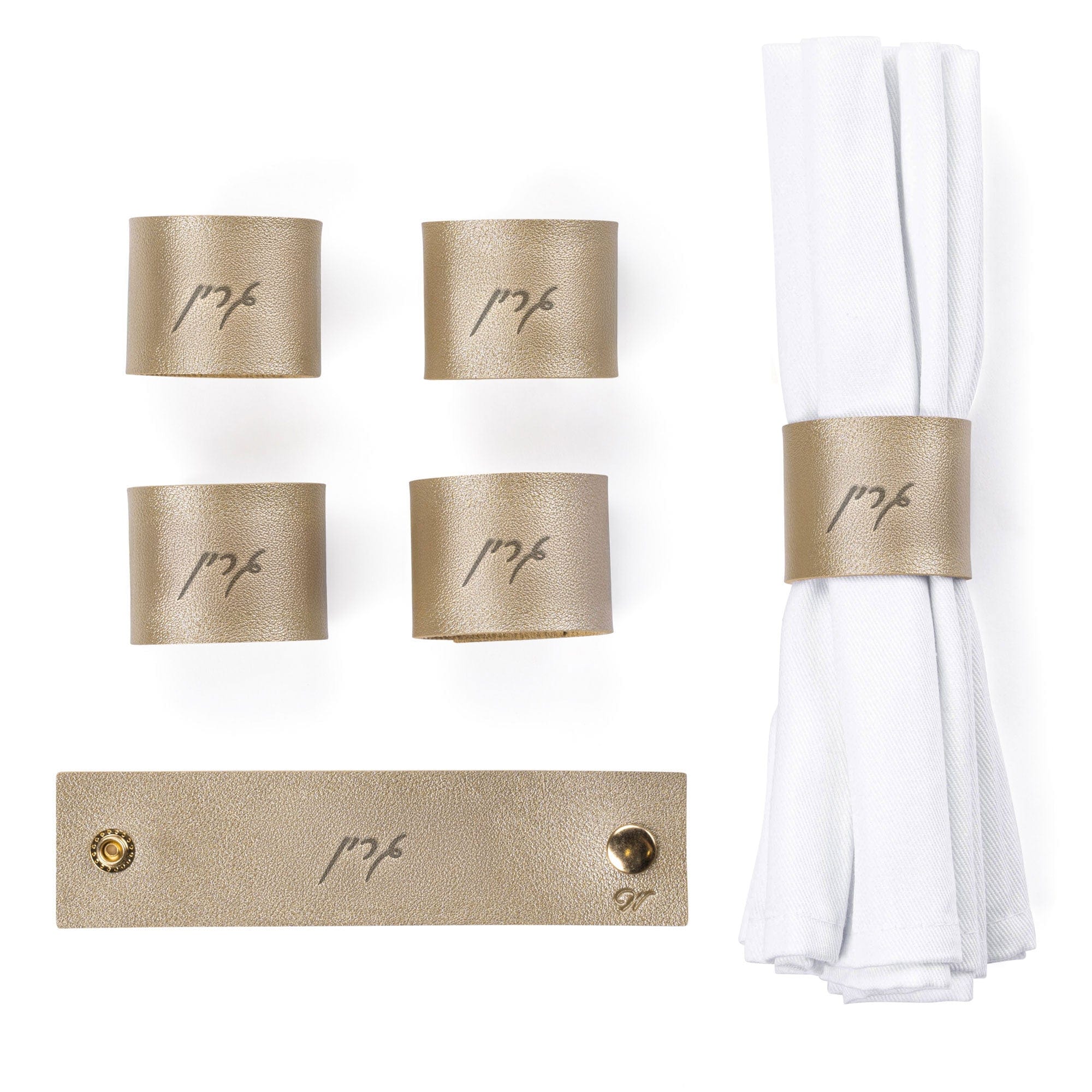 Personalized Leather Napkin Wraps Gold