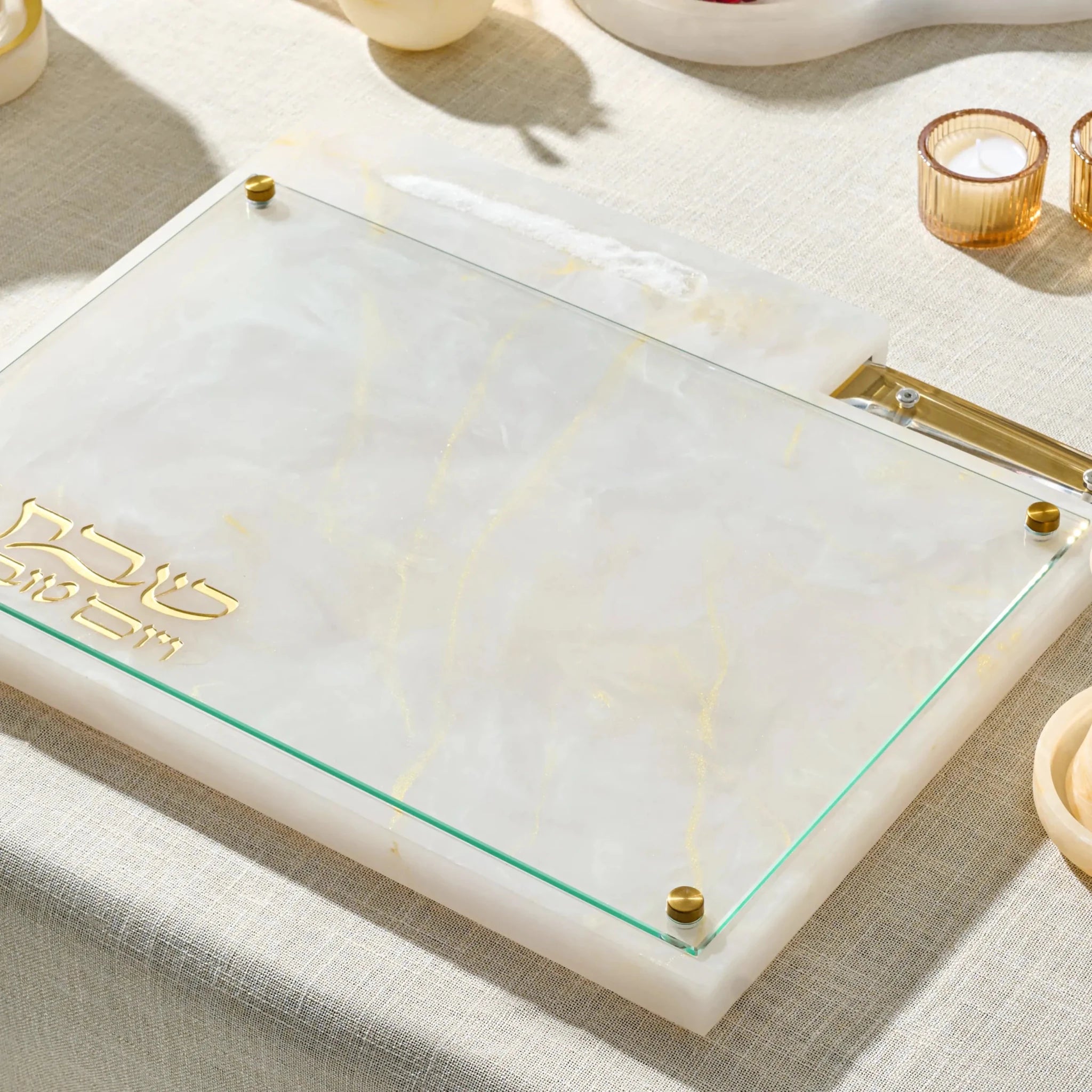 Resin Challah Board with Knife Slot Challah Board - Waterdale Collection