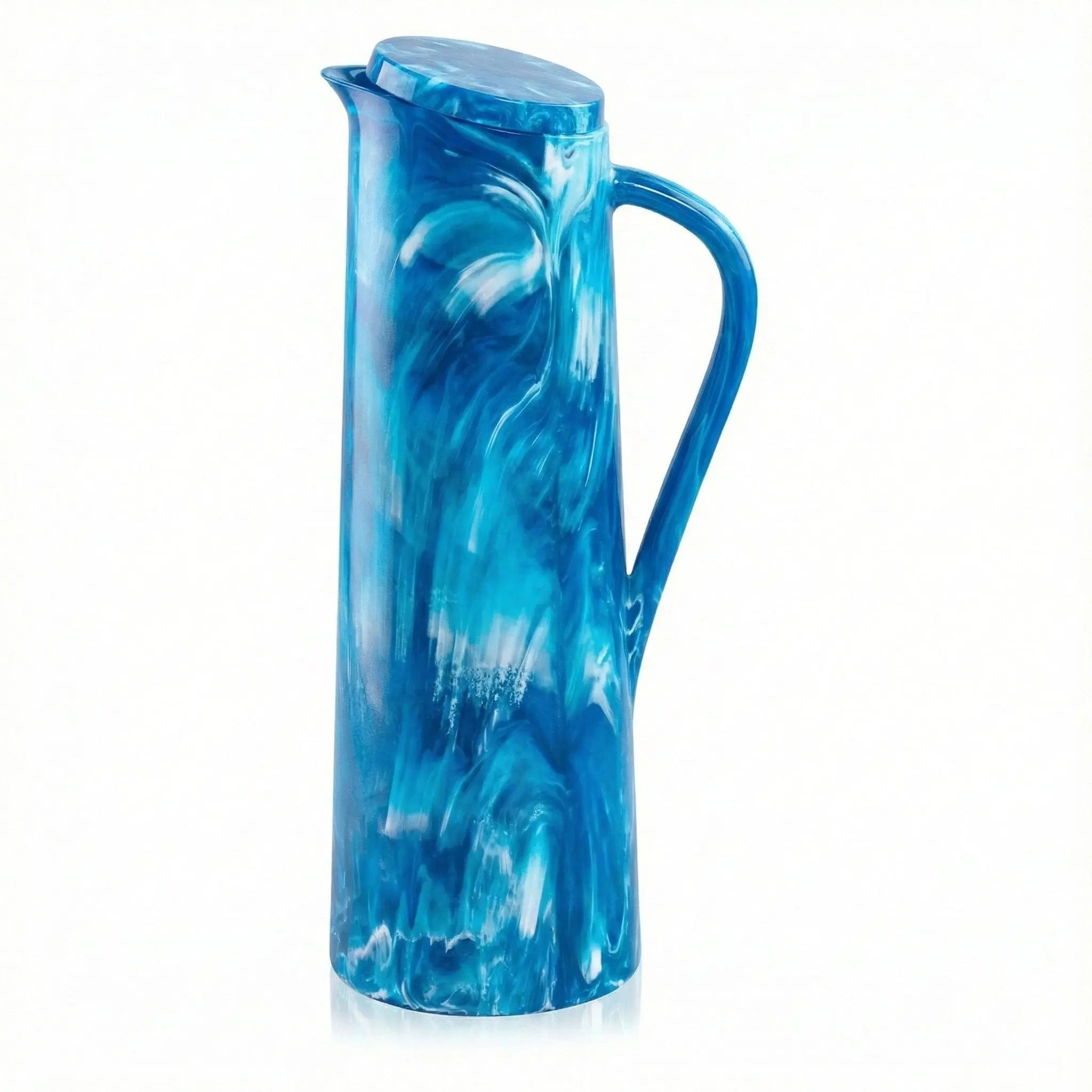 Blue marble-style resin pitcher with lid – Waterdale Collection