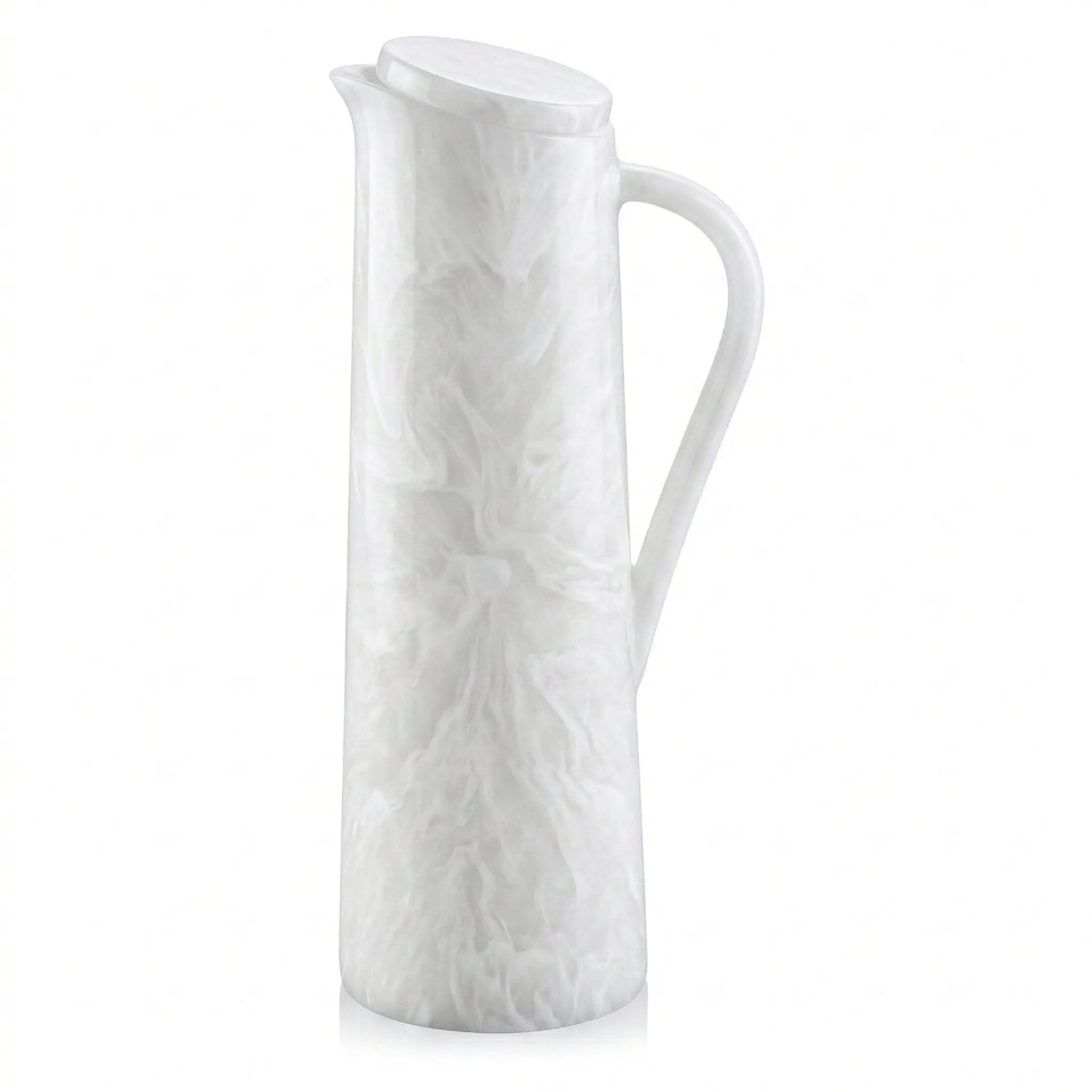 White resin pitcher with textured twig pattern design, featuring a handle and pouring spout, ideal for table service.