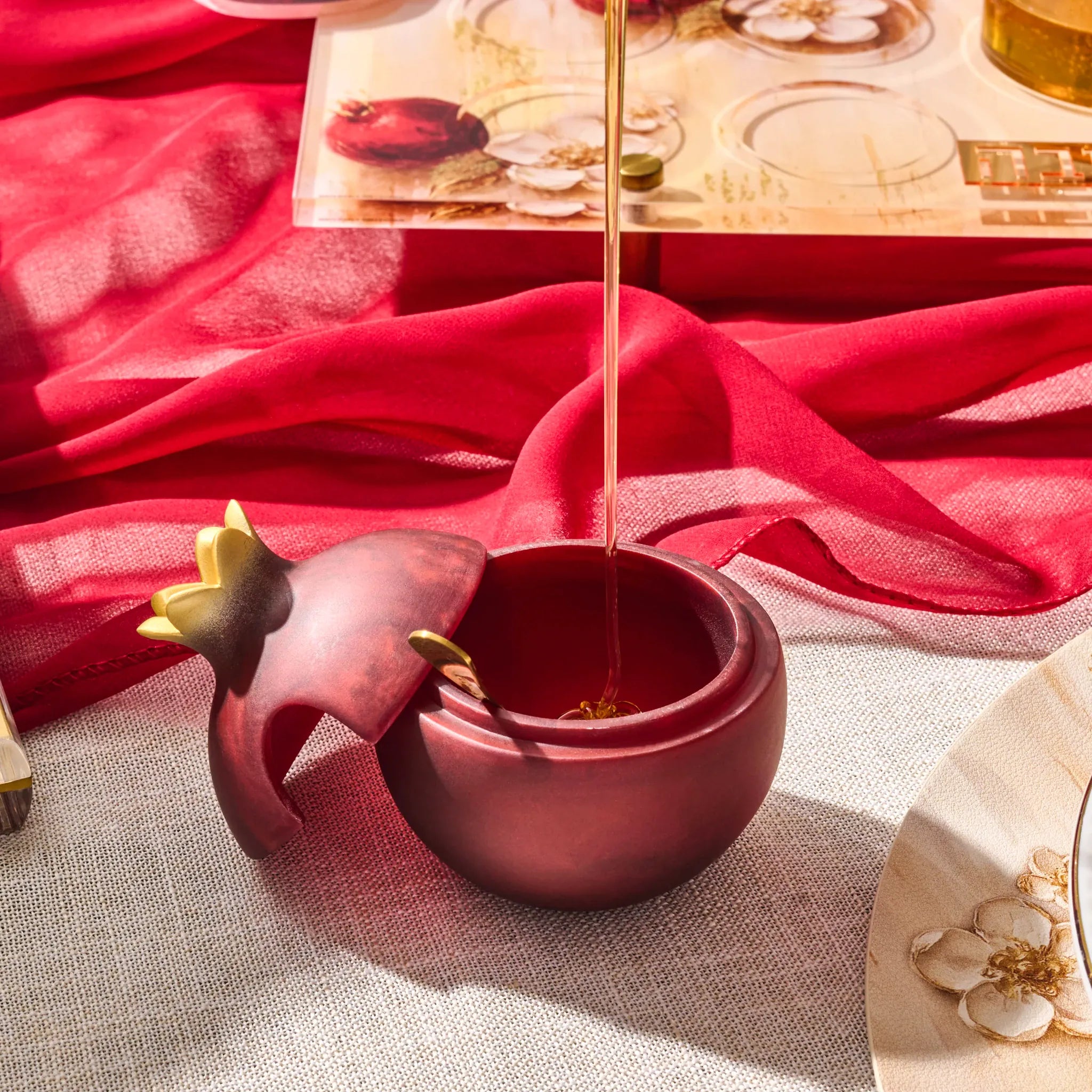 Resin Pomegranate Honey Dish - Deep Red