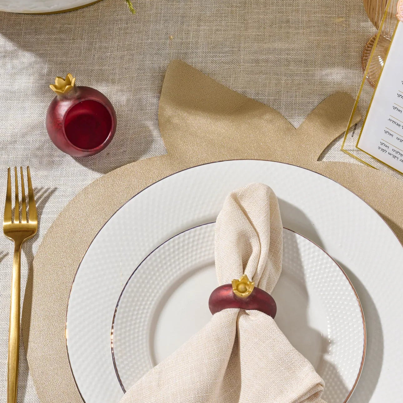 Deep red personal pomegranate honey dishes for Shana Tova table decor