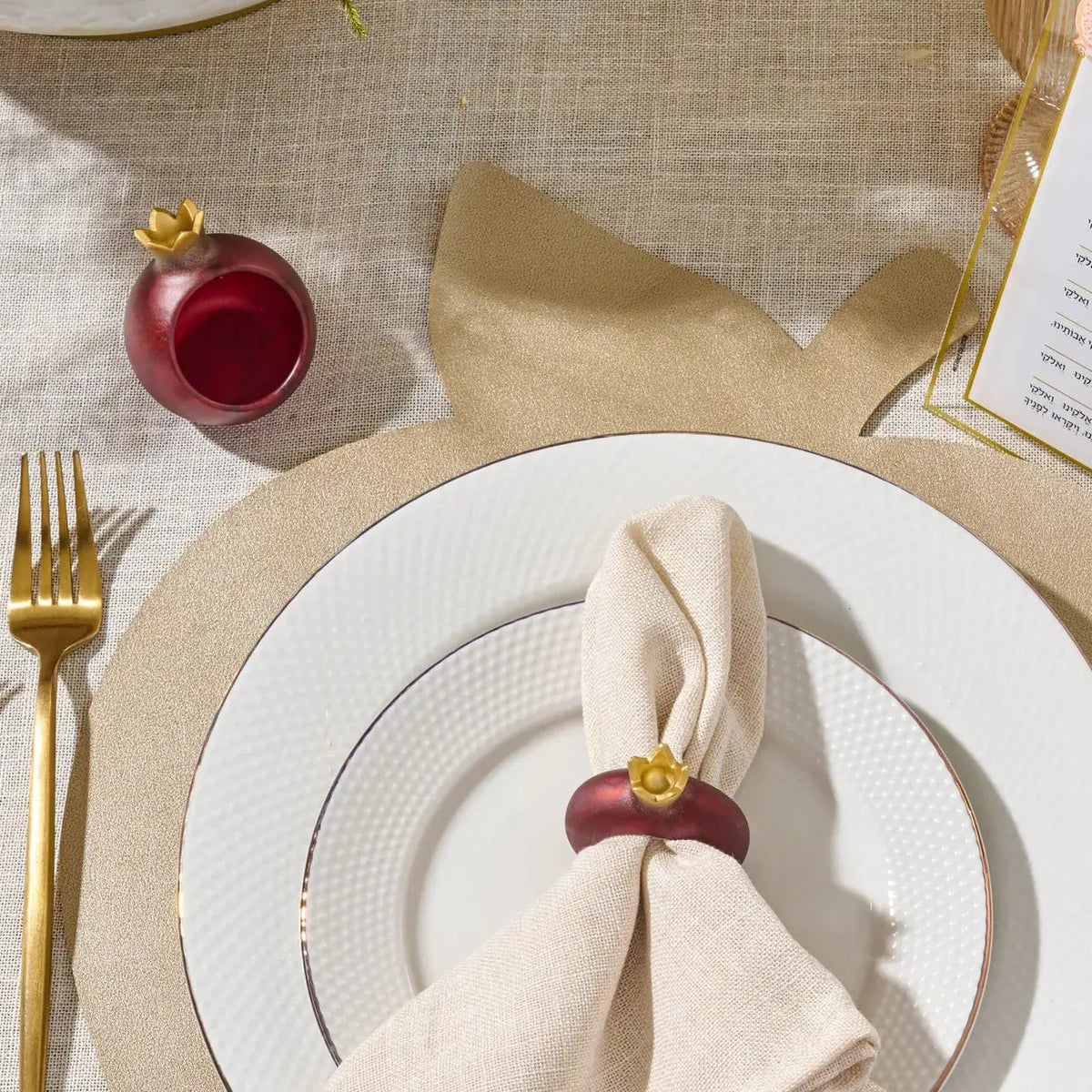Deep red personal pomegranate honey dishes for Shana Tova table decor