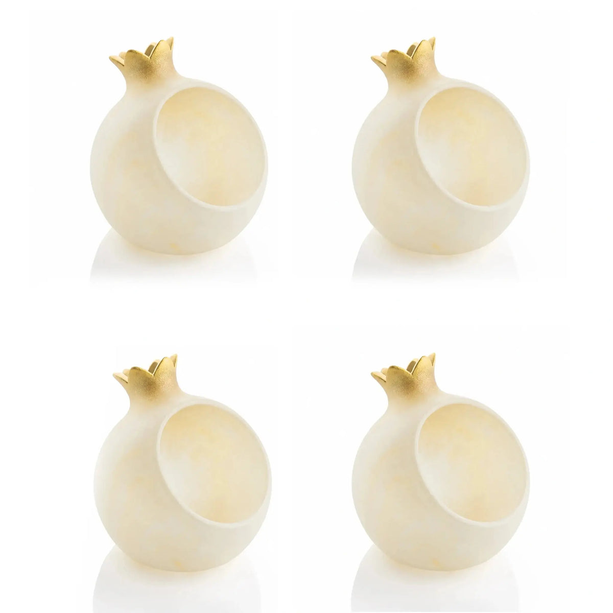 Gold resin pomegranate honey dishes, set of 4 with mini spoons, from Waterdale Collection