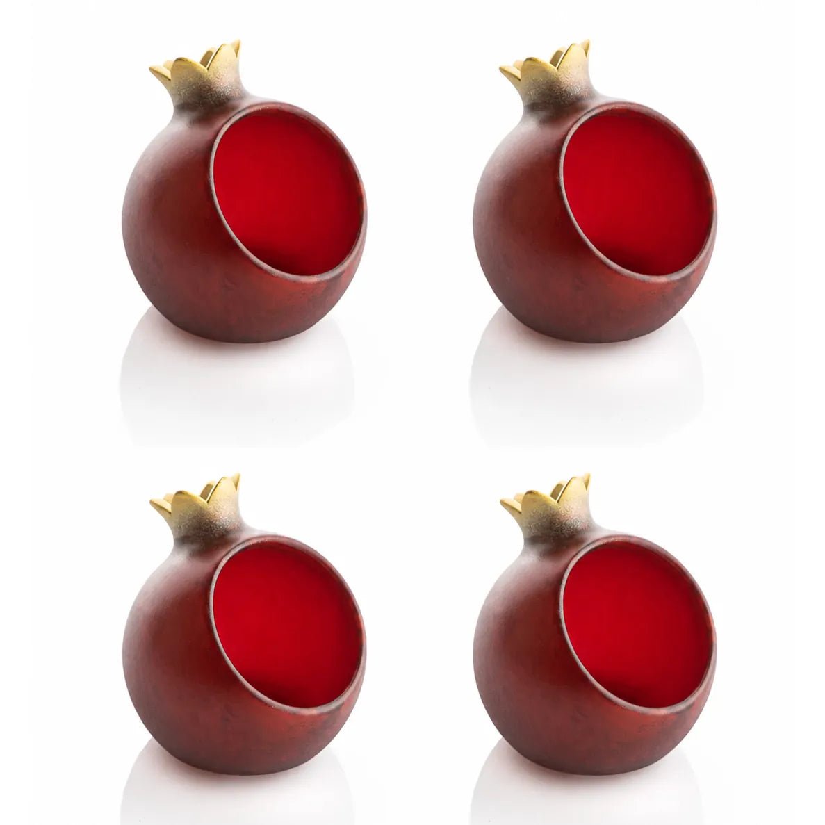 Red Resin Pomegranate Honey Dish Set of 4 | Holiday Judaica Table Decor