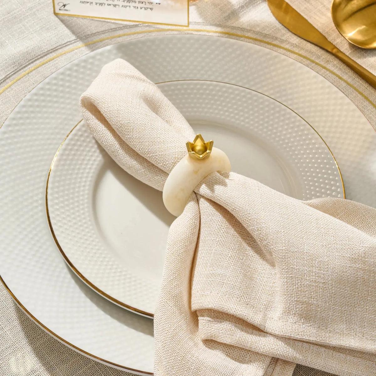 Gold pomegranate napkin ring, 2.75" tall, in sculptural resin