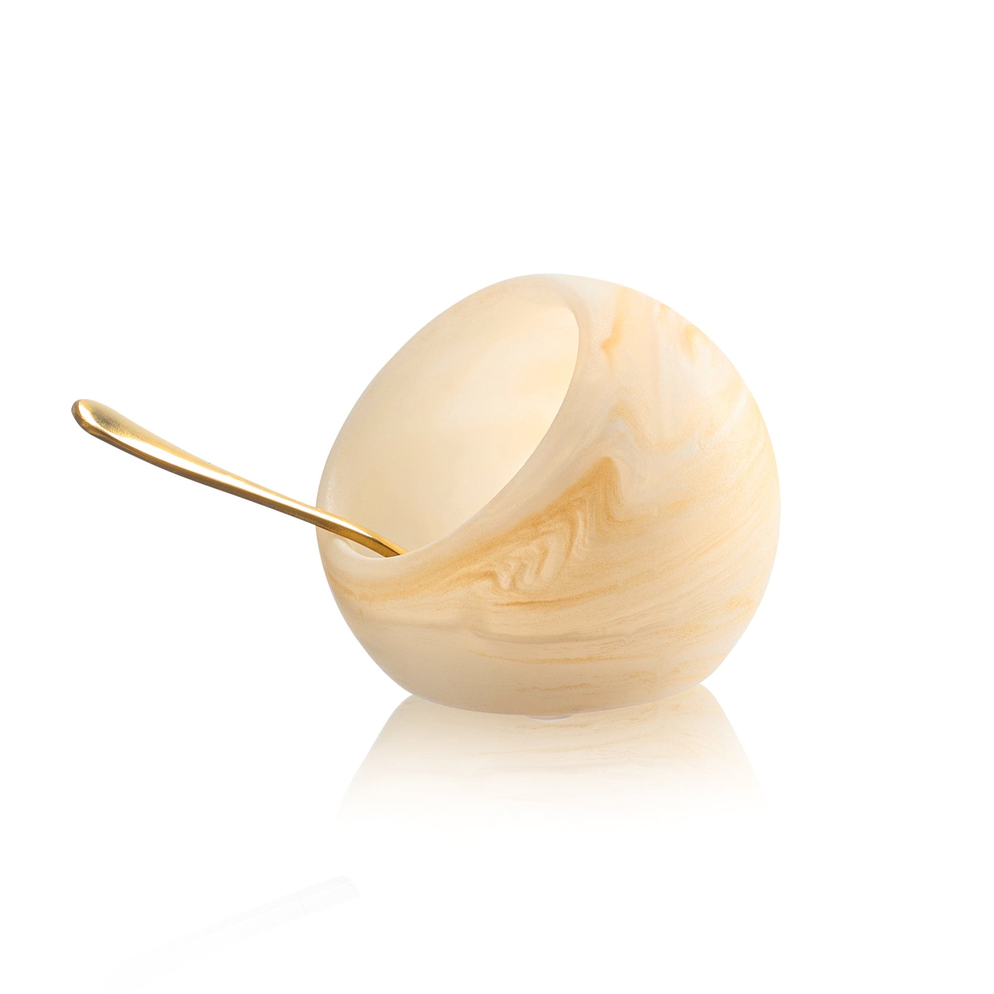 Beige marble-style resin salt cellar with gold spoon – Waterdale Collection