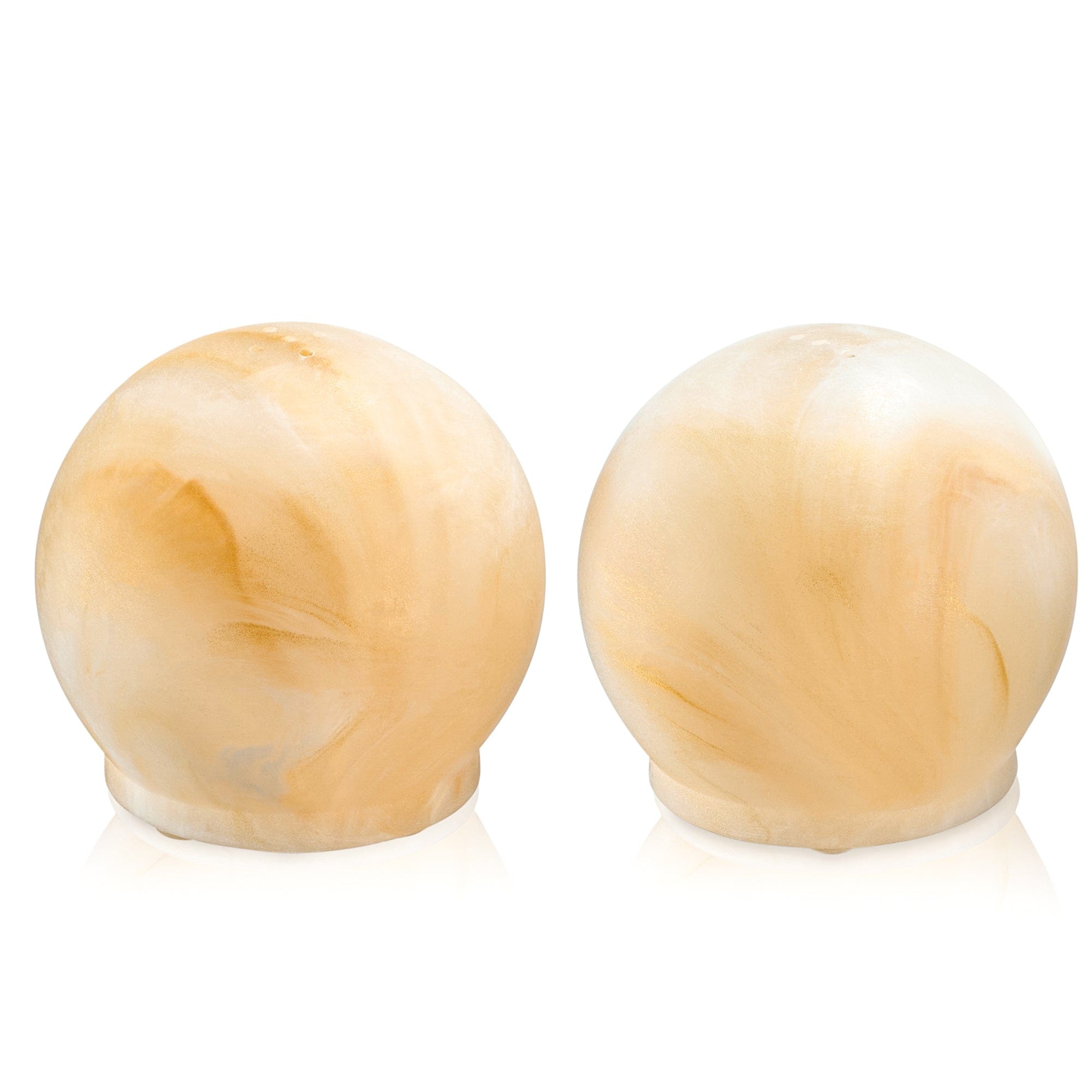 Resin salt shakers with a marble-style white and gold finish, sold as a matching tabletop set.