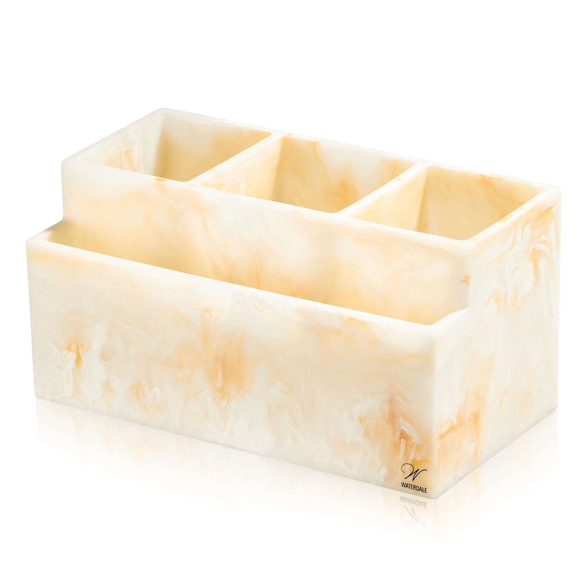 White and gold marble-look resin organizer with divided compartments