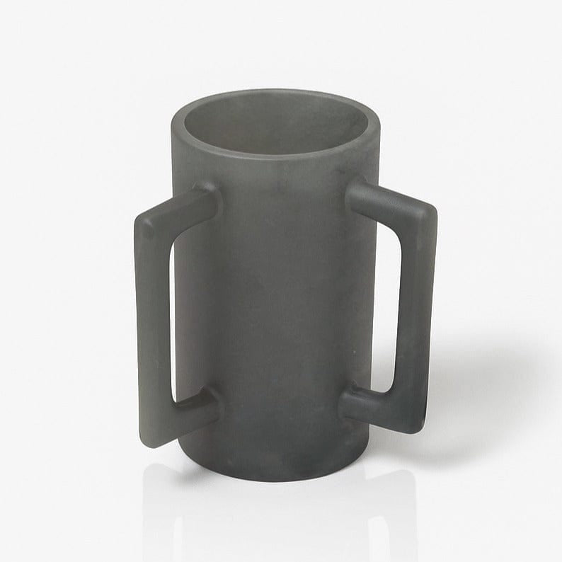 Black resin washing cup with handles on a white background