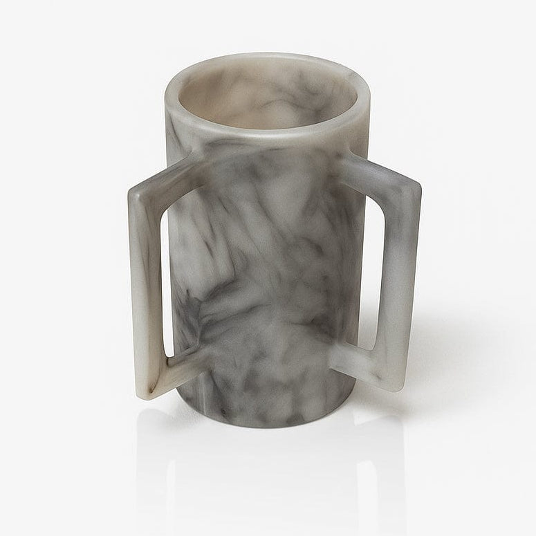 resin Marble-textured washing cup with two handles on a white background