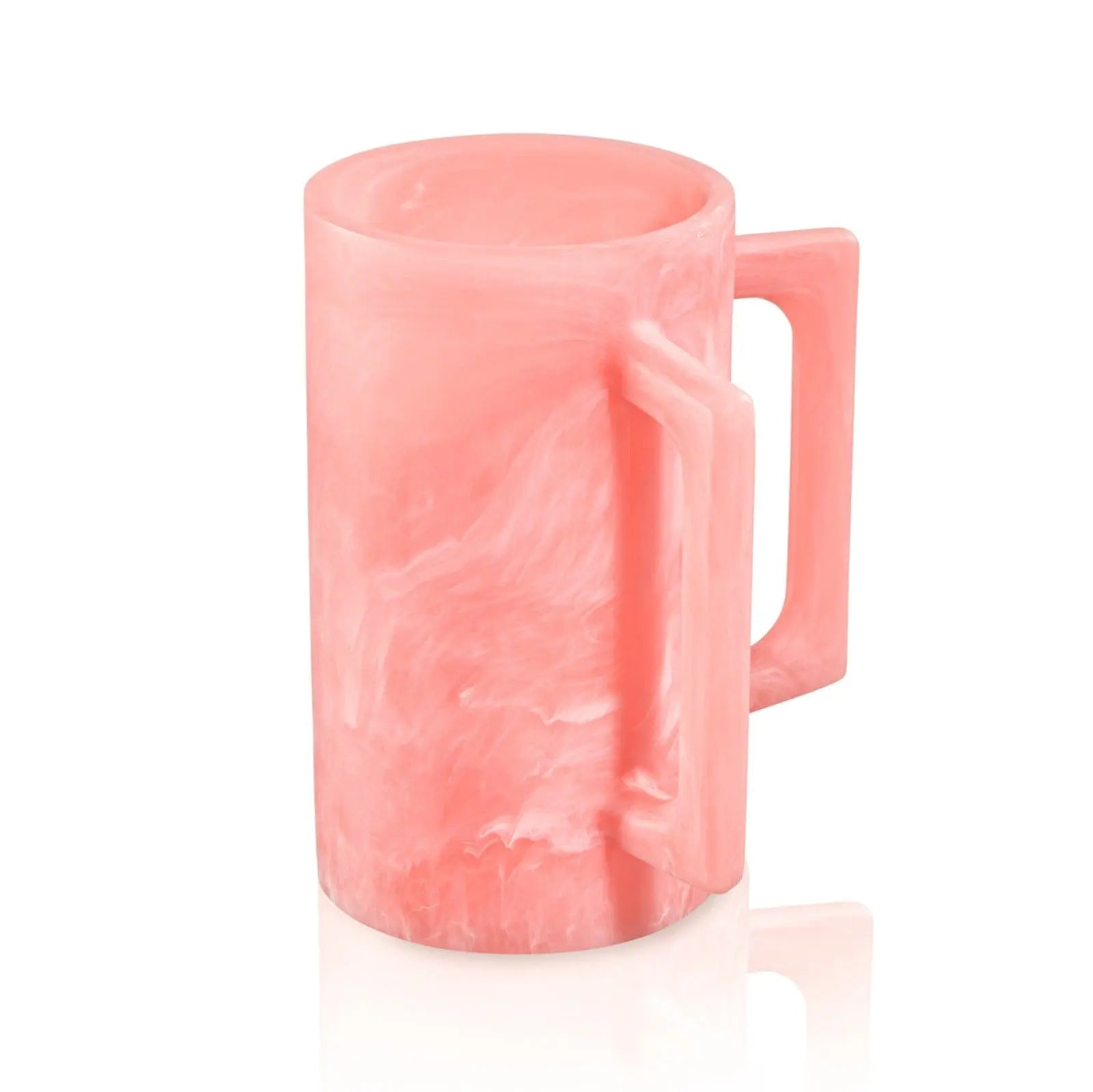 Pink marbled resin washing cup featuring soft swirling tones and a sleek rectangular handle.