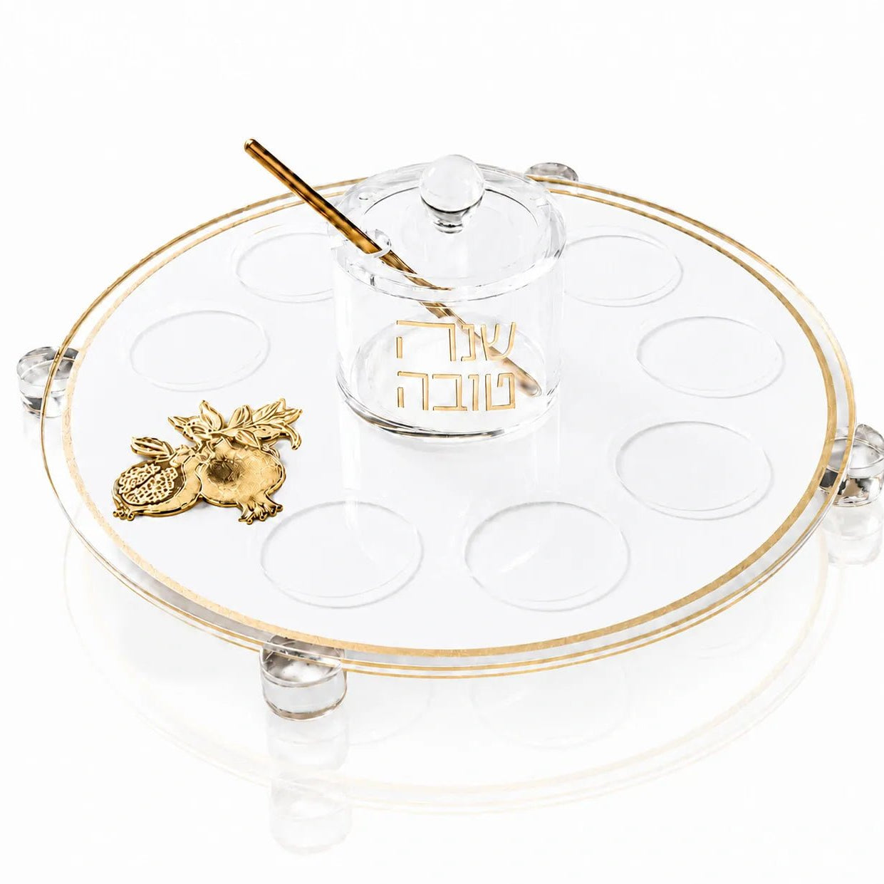 Rosh Hashana Simanim Tray Classic Pomegranate gold Design . Jewish holiday judaica.