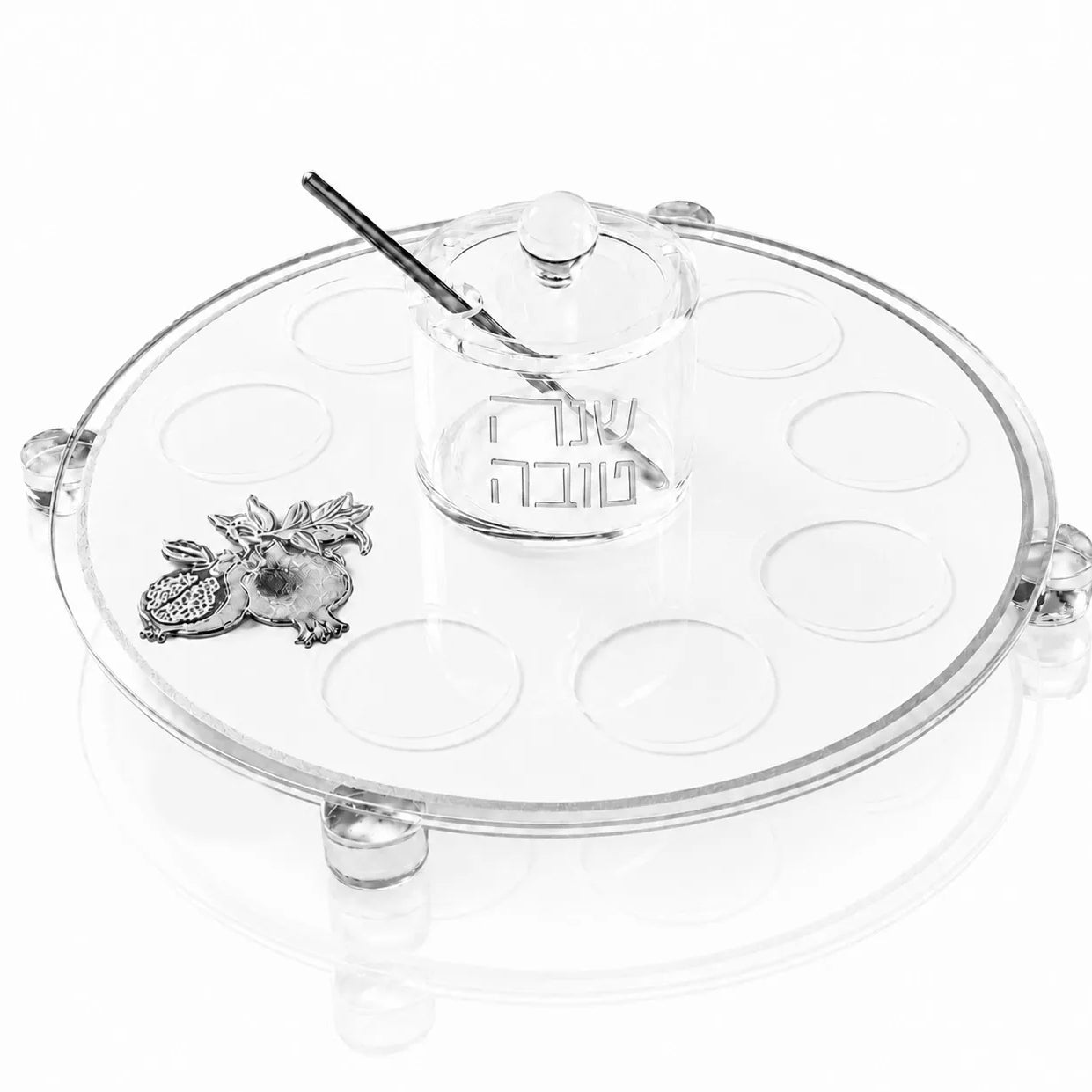 Rosh Hashana Simanim Tray Classic Pomegranate silver Design . Jewish holiday judaica.