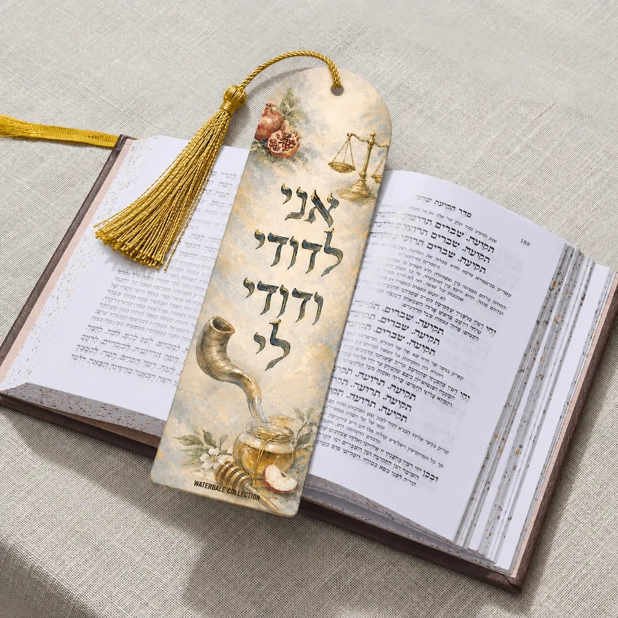 Rosh Hashana Leather Bookmark with Gold Tassel