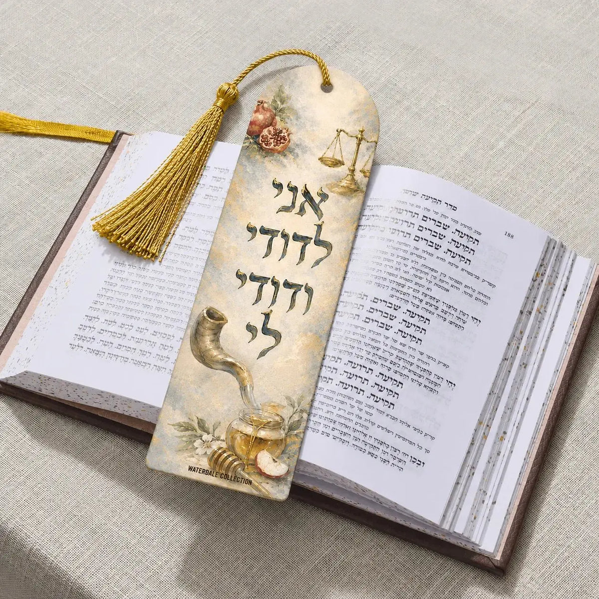 Rosh Hashana Leather Bookmark with Gold Tassel
