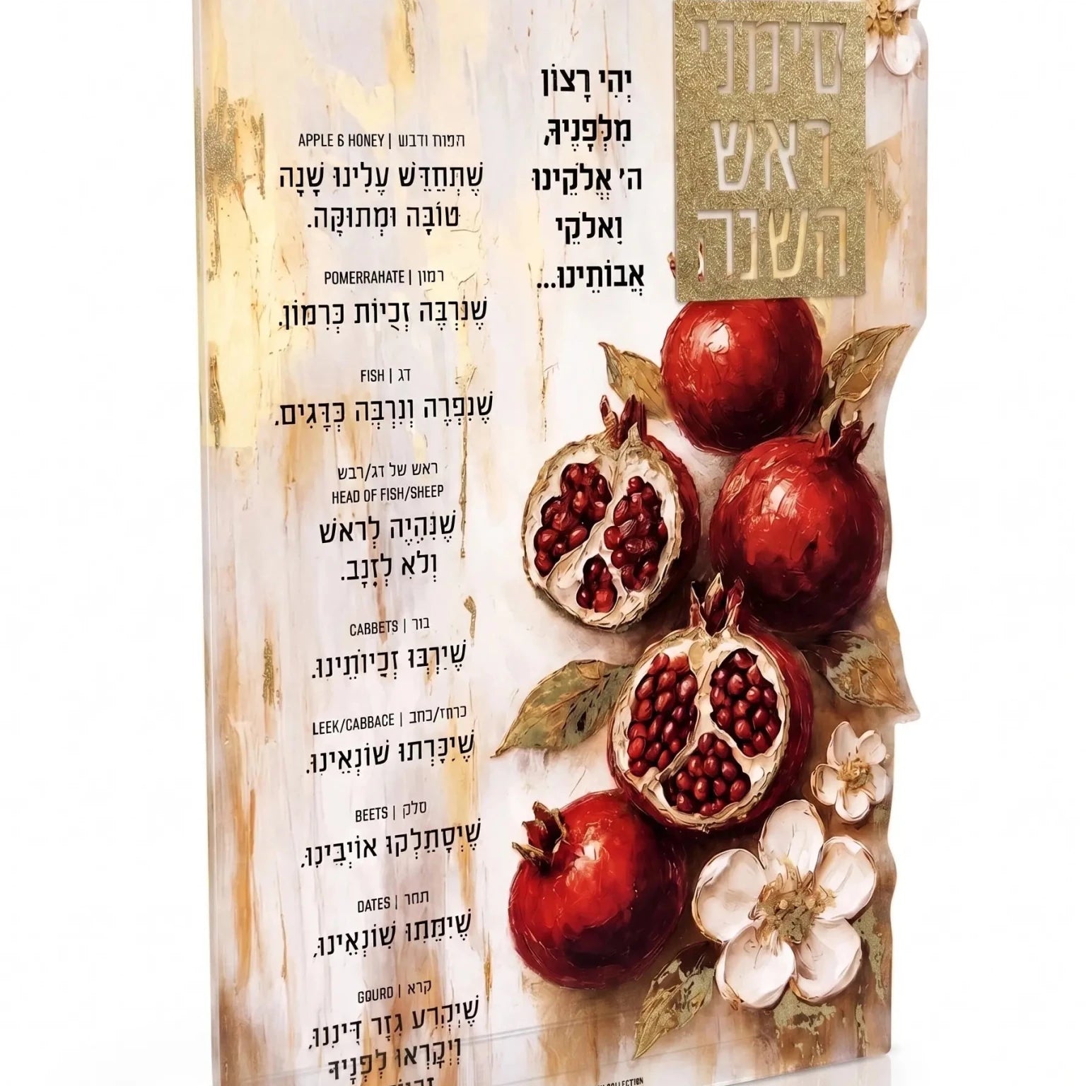 Rosh Hashana Painted Pomegranate Simanim Card by Waterdale Collection