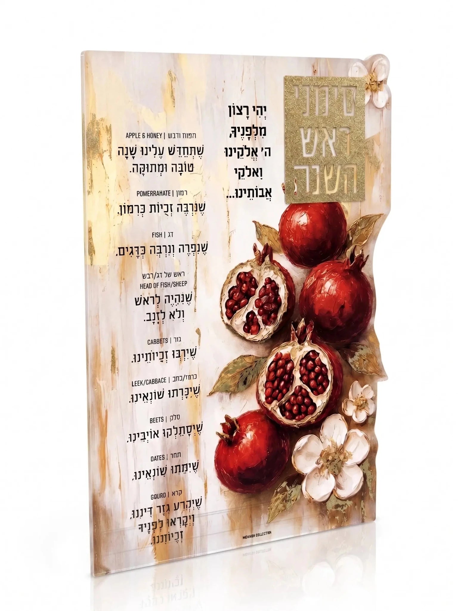 Rosh Hashana Painted Pomegranate Simanim Card by Waterdale Collection