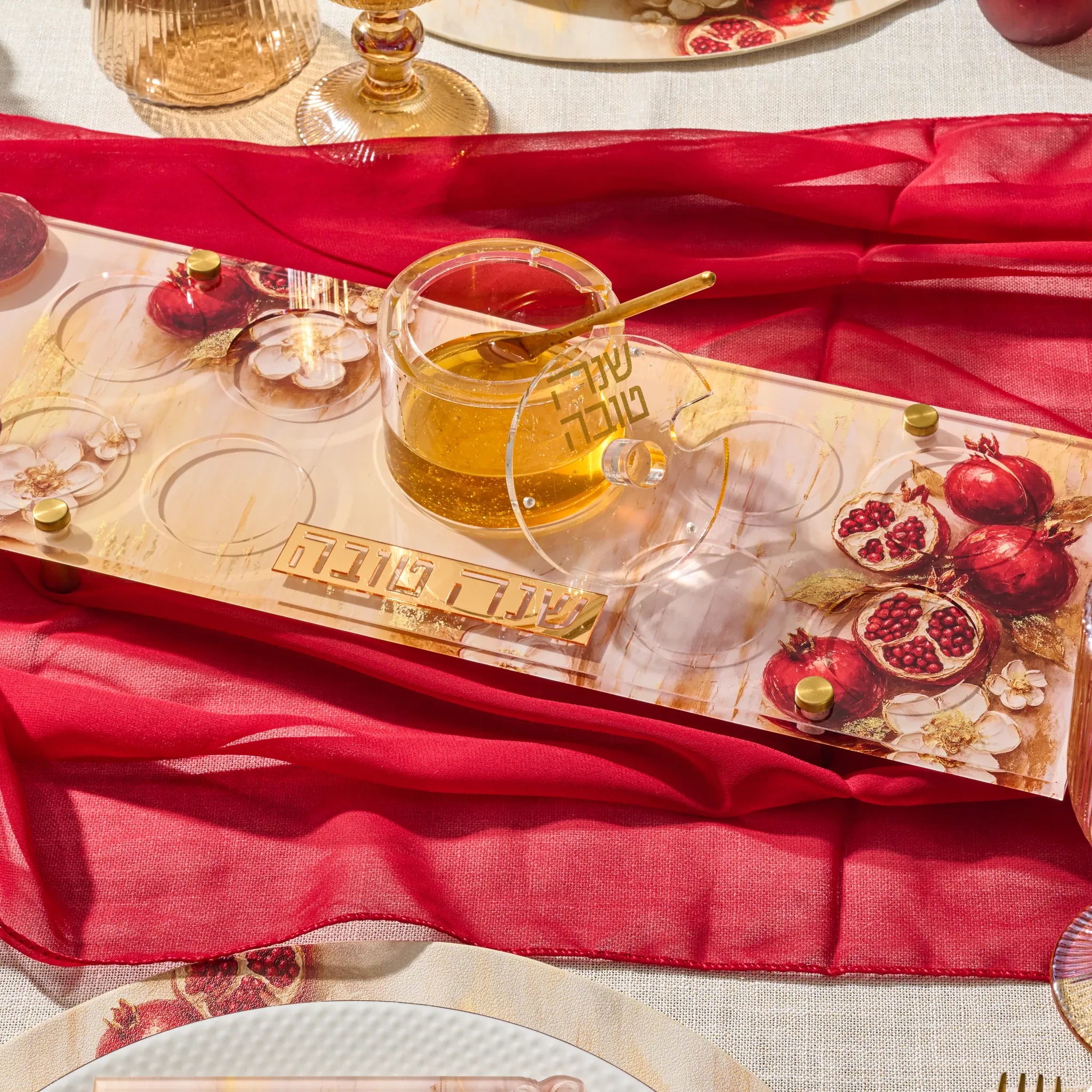 RH-ST-POM-PA Rosh Hashana Painted Pomegranates Simanim Tray