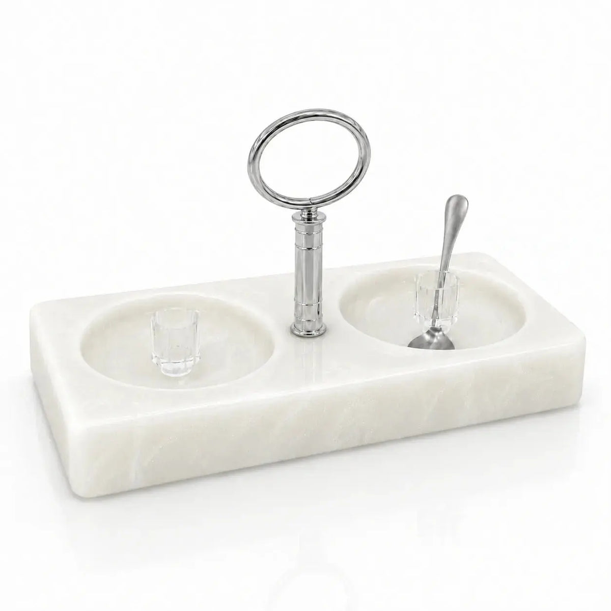 Silver resin honey and salt dish with a gold carrying handle (ראש השנה)