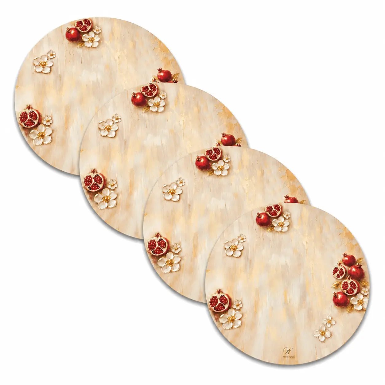 Painted pomegranate leatherette charger, 13", for Rosh Hashanah, from Waterdale Collection